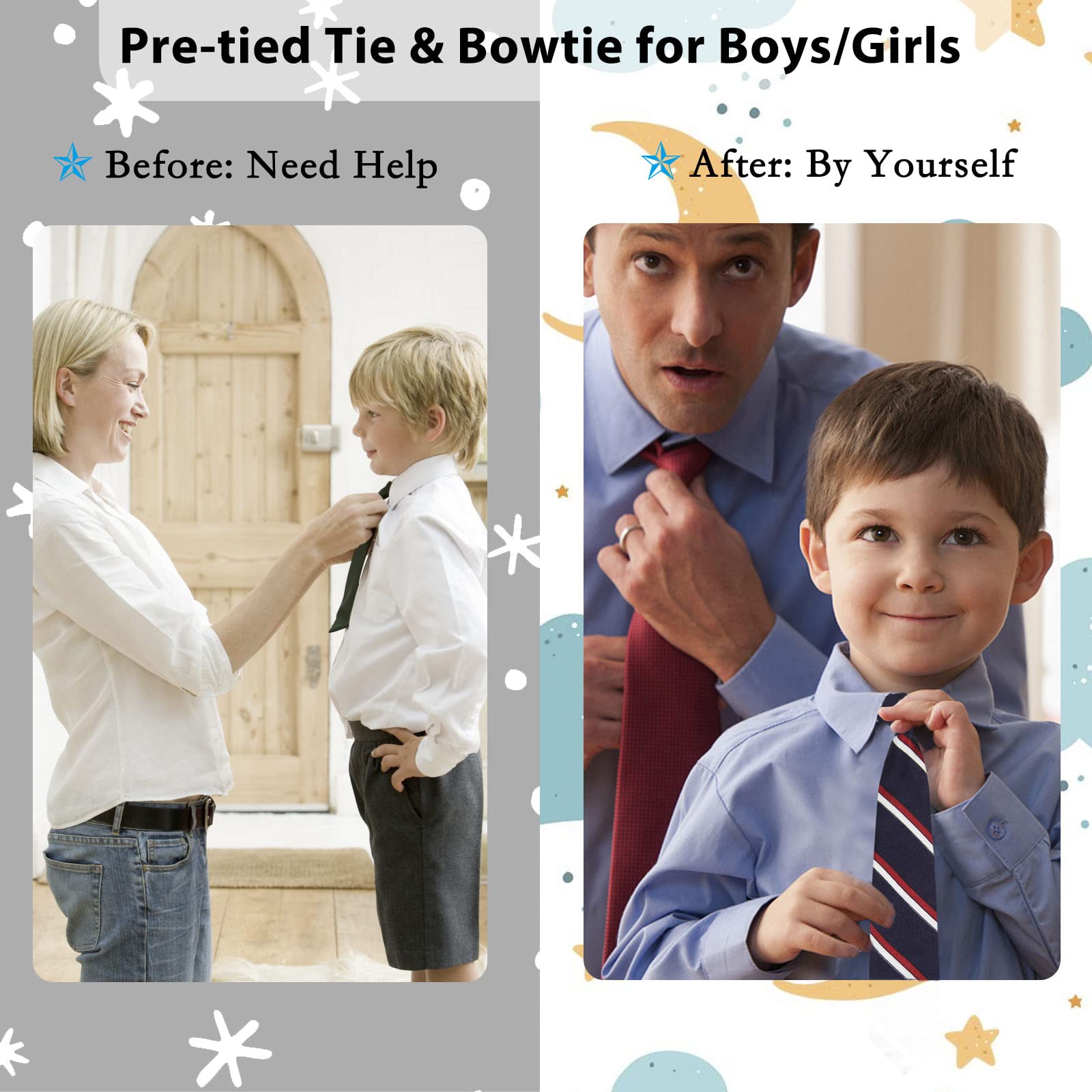 Mantieqingway School Ties for Boys/Girls, Pre-tied Adjustable Bow Ties Uniforms Tie Set for Graduation Party Casual(Age 5-12) (03)