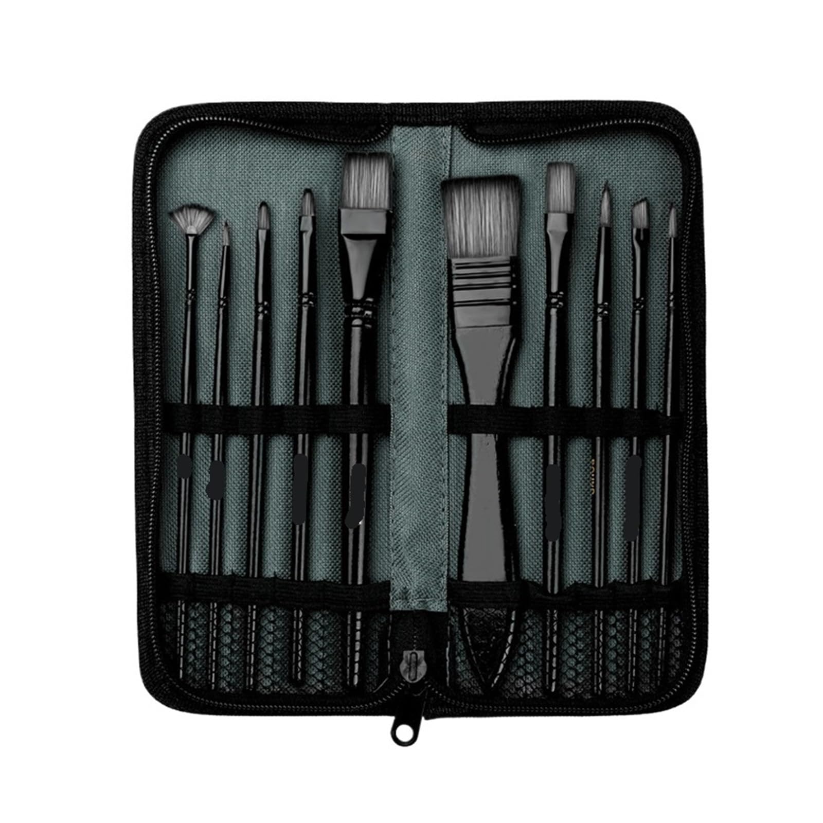 10 unids/Set Pelo de Nailon Mango Madera Acuarela Pincel Pintura Juego Pinceles Aprendizaje DIY al óleo acrílica Suministros(Black)