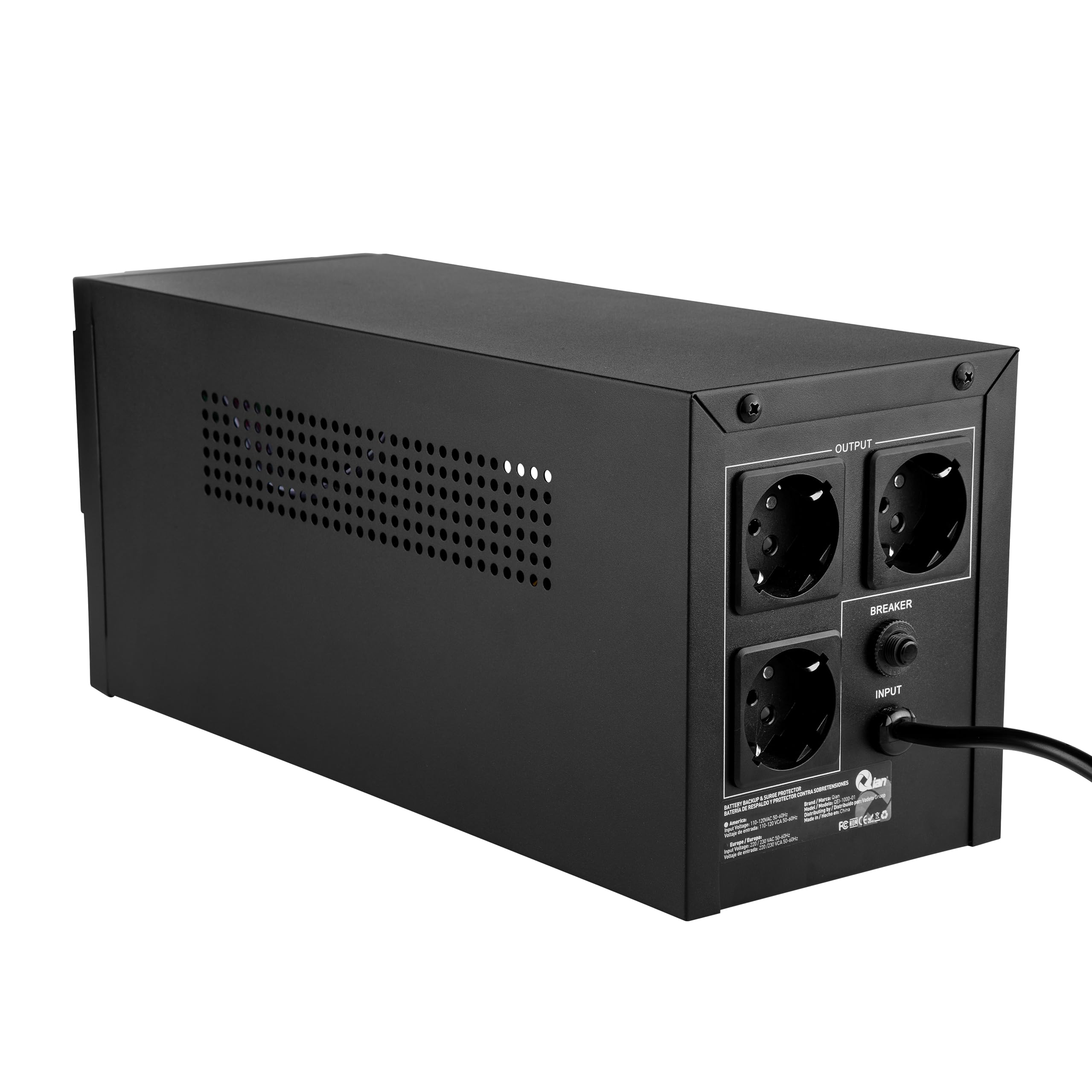 QIAN Onduleur UPS Line Interactive 1000VA Mini-Tour Compacte Charge Rapide Protection Contre Les Surtensions Puissance de Sortie 600W avec 3 Douilles Schuko (Noir)