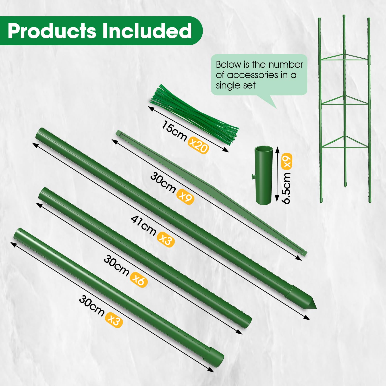MQUPIN Tomaten Rankhilfe 3 Stück,130cm Rankhilfen für Kletterpflanzen,Einstellbar Höhe Garten Rankhilfe fürTomate, Gurken, Rosen, Garten,rankgitter Metall,Mit 20 Kabelbinder