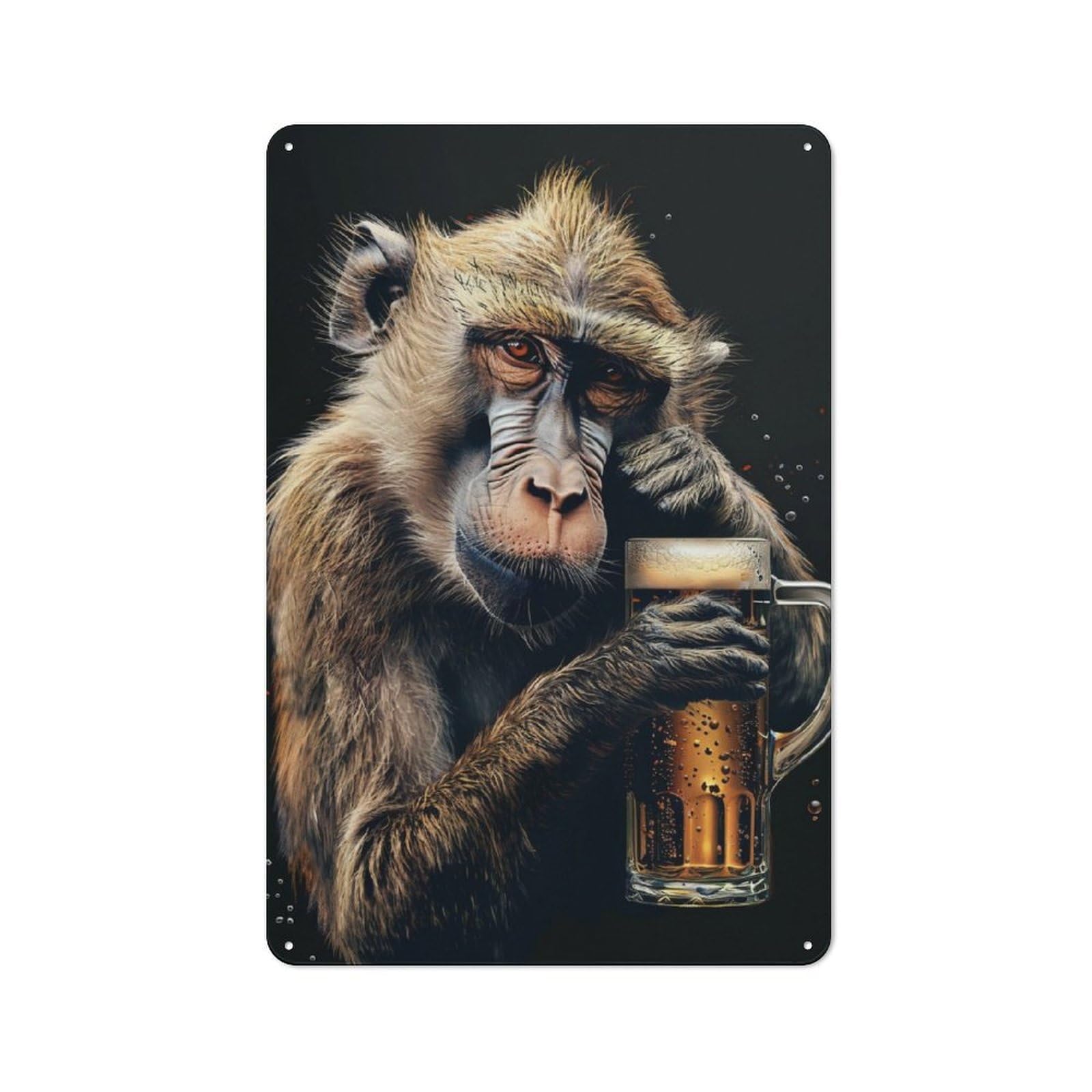 Junmoney Baboon Beer Modern Vintage Metal Desk Wall Sign 30X20cm, Office Wall Decor For Office, Study, Studio Or Hallway