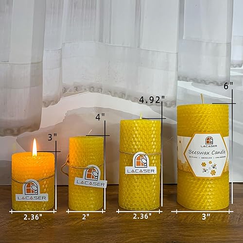 Miniatura 3 de Lacaser Juego de 4 velas de pilar de cera de abejas a granel, velas de cera de abejas para el hogar, tamaño 2 x 4 pulgadas, sin perfume, sin goteo y