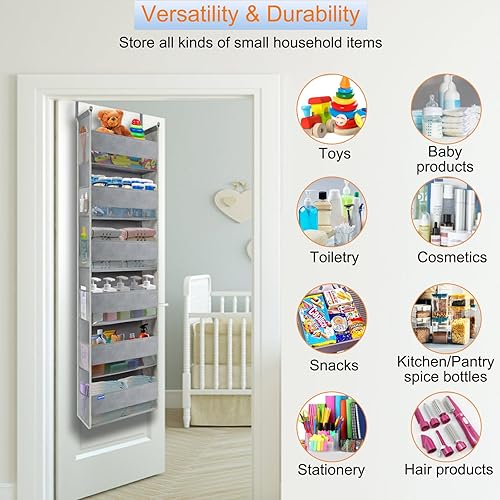 Miniatura 4 de Organizador extra grande para colocar sobre la puerta, 6 estantes y 12 bolsillos laterales, organizador de puerta colgante resistente para armario,