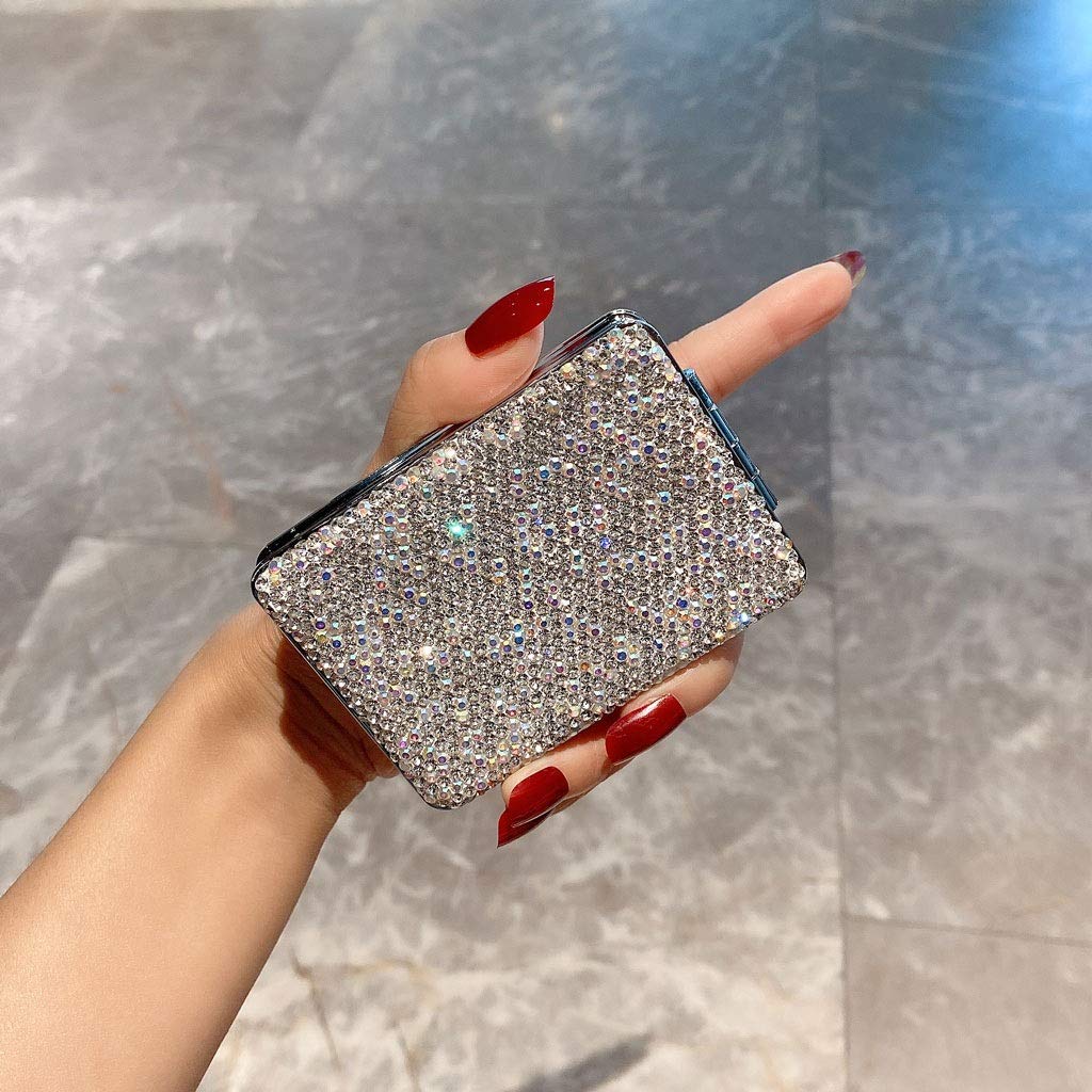 Specchio da Trucco Mini specchio quadrato portatile del trucco del diamante-incrostato con la piccola copertura di flip a soffitto specchio tascabile pieghevole for le donne Specchio Cosmetico