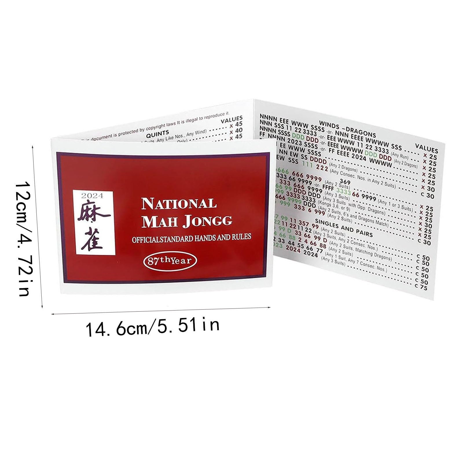 Cartes Mahjong 2024 NMJL – 4 Pièces – Règles Officielles – Grand Format 6-1/8 X 4-3/4″ – Bleu/Rouge