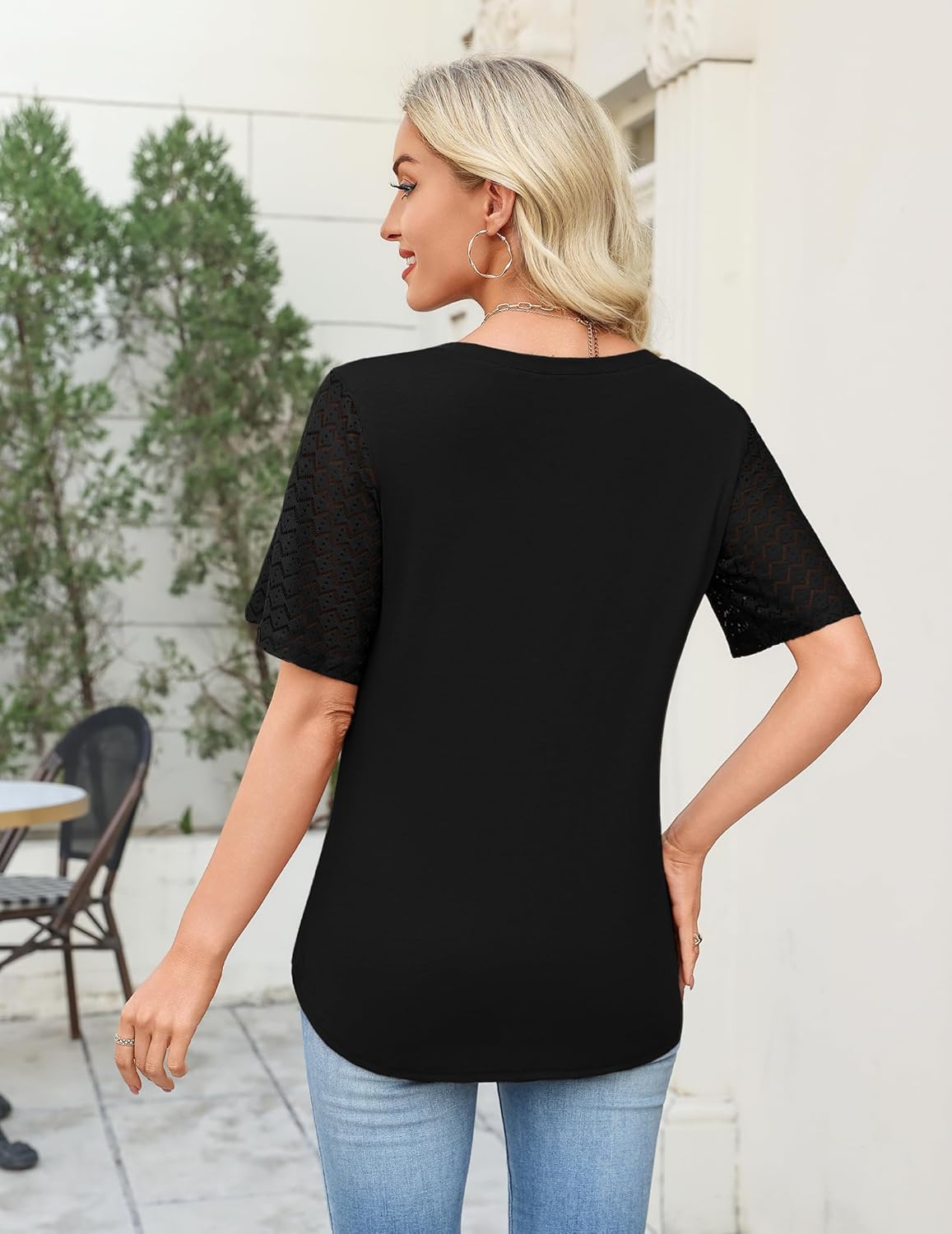 Totatuit Women's V Neck Casual Tops Lace Short Sleeve Summer Tunic Shirts for Women Loose Fit Breathable Cotton Blouses - Image 6