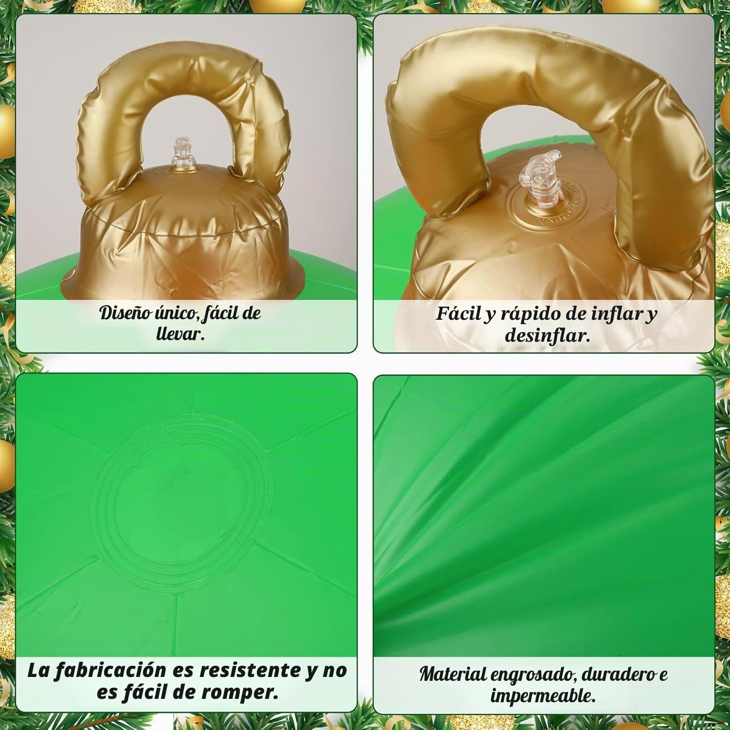 KAHEIGN 2 Piezas Bolas Inflables Gigantes de Navidad, 60CM Roja Verde Bola Decorativa Inflable Adorno Navideño de PVC para Navidad Interior Exterior Hogar Jardín Césped Patio Porche Decoración