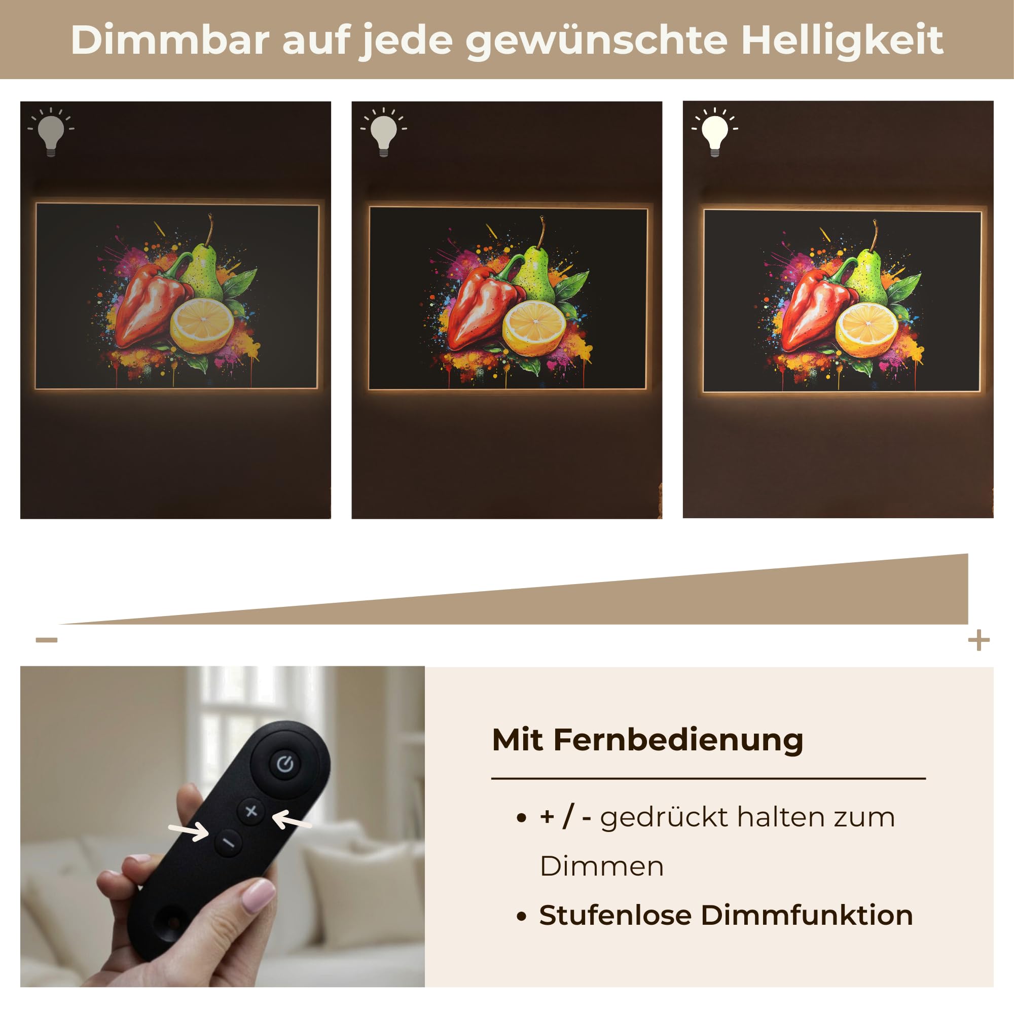 LED Wandlicht Innen 100x70 cm Aufladbar Dimmbare Nachtleuchte Schlafzimmer Wandlampe Nachtlicht Modern Design Stillen Wandleuchte Wand Licht Paprika - Birne - Zitrone - Graffiti - Farbe