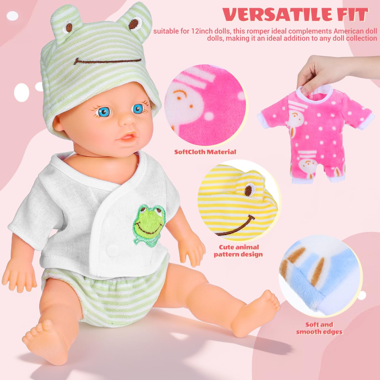 Toddmomy 4 Sets 12inch Baby Doll Clothes Soft Bunny Jumpsuit Reborn Baby Dolls Outfits for Girls Dress up Realistic Animal Pajamas - Image 2