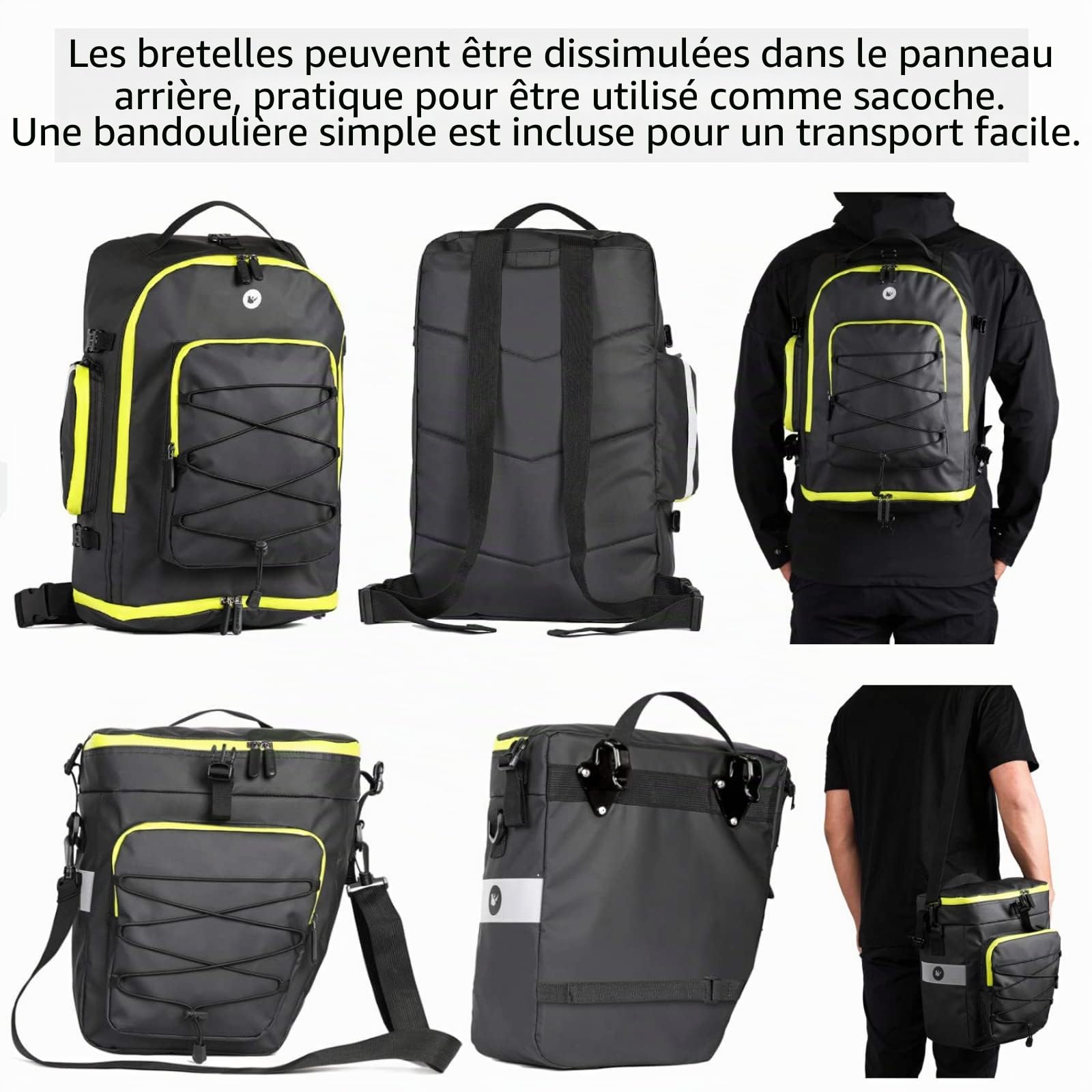 BAIGIO 75L Sacoche Vélo Porte-Bagage Arrière, Sacoche Velo 3 en 1 Étanche, Sac Vélo Grande Capacité avec Couverture Imperméable, Sac à Dos Cycle Pannier pour VTT Electrique Outdoor Voyage Sport