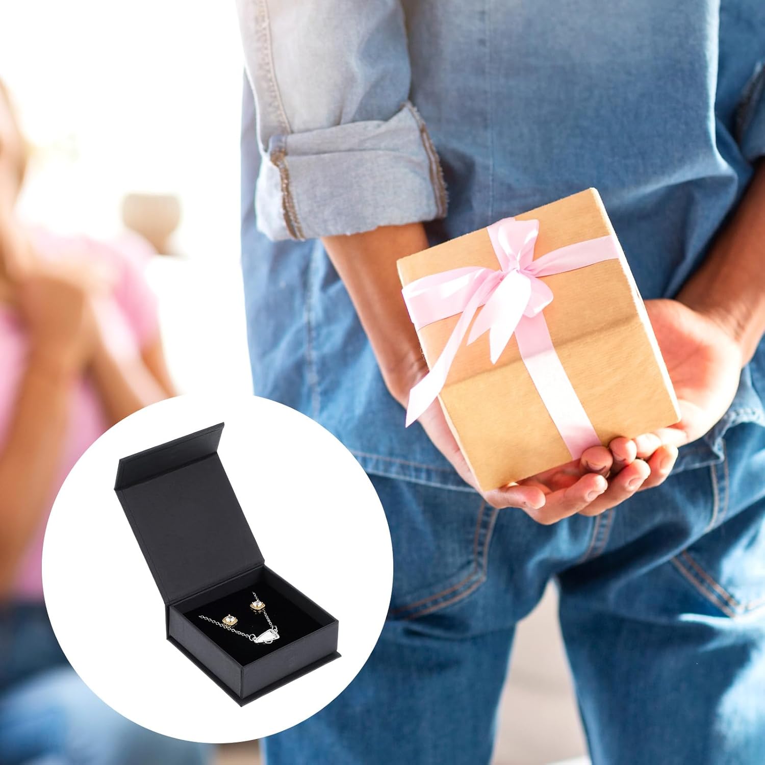 MAQUITA Jewelry Gift Boxes, 20 Pack Black Card Paper Storage Boxes with Lids, 9x9x3.2cm Square Fashionable Design
