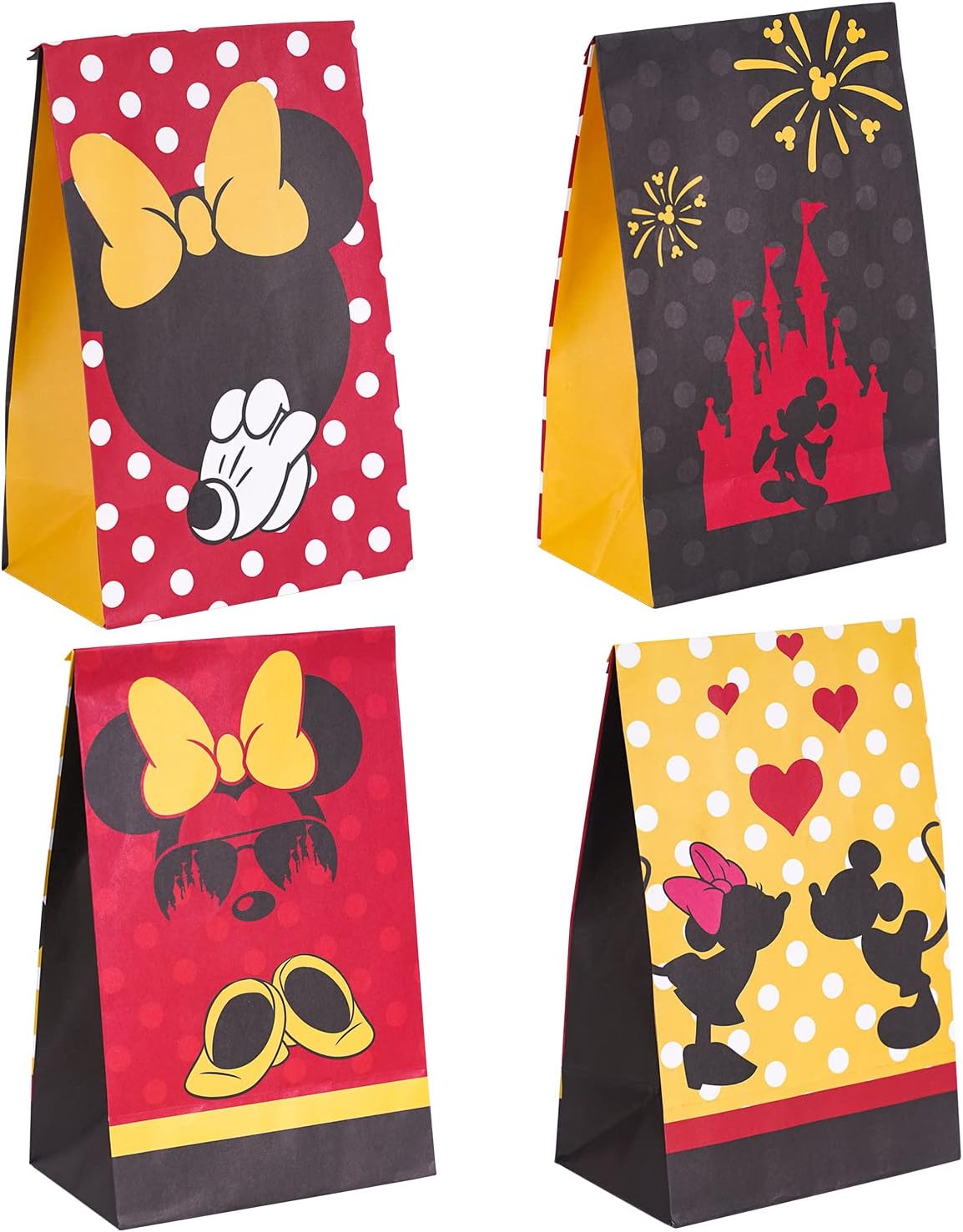 24 Pack Mickey Minnie Party Favor Bags Paper Goodie Bags - Treat Candy Bag for Kids' Minnie Mickey Theme Party, Boys Girls Mickey Birthday Party Supplies Gift Bags with Stickers for Party Decorations