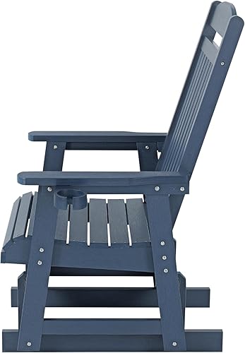 Miniatura 9 de Planeador de patio de madera de polietileno para una persona, con portavasos, respaldo alto y asiento contorneado profundo, material HIPS,