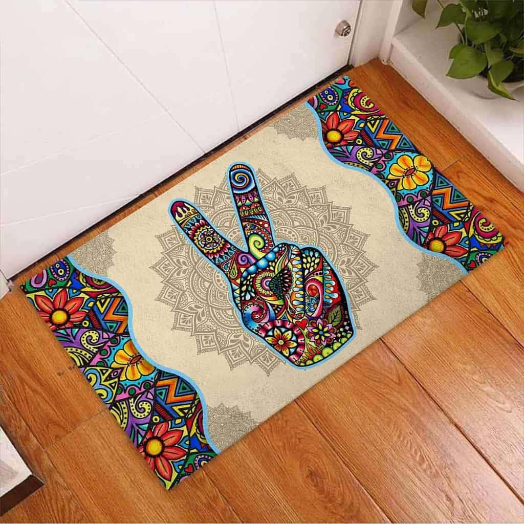 Paillasson extérieur entrée hippie avec symbole de paix pour tapis de porte maison