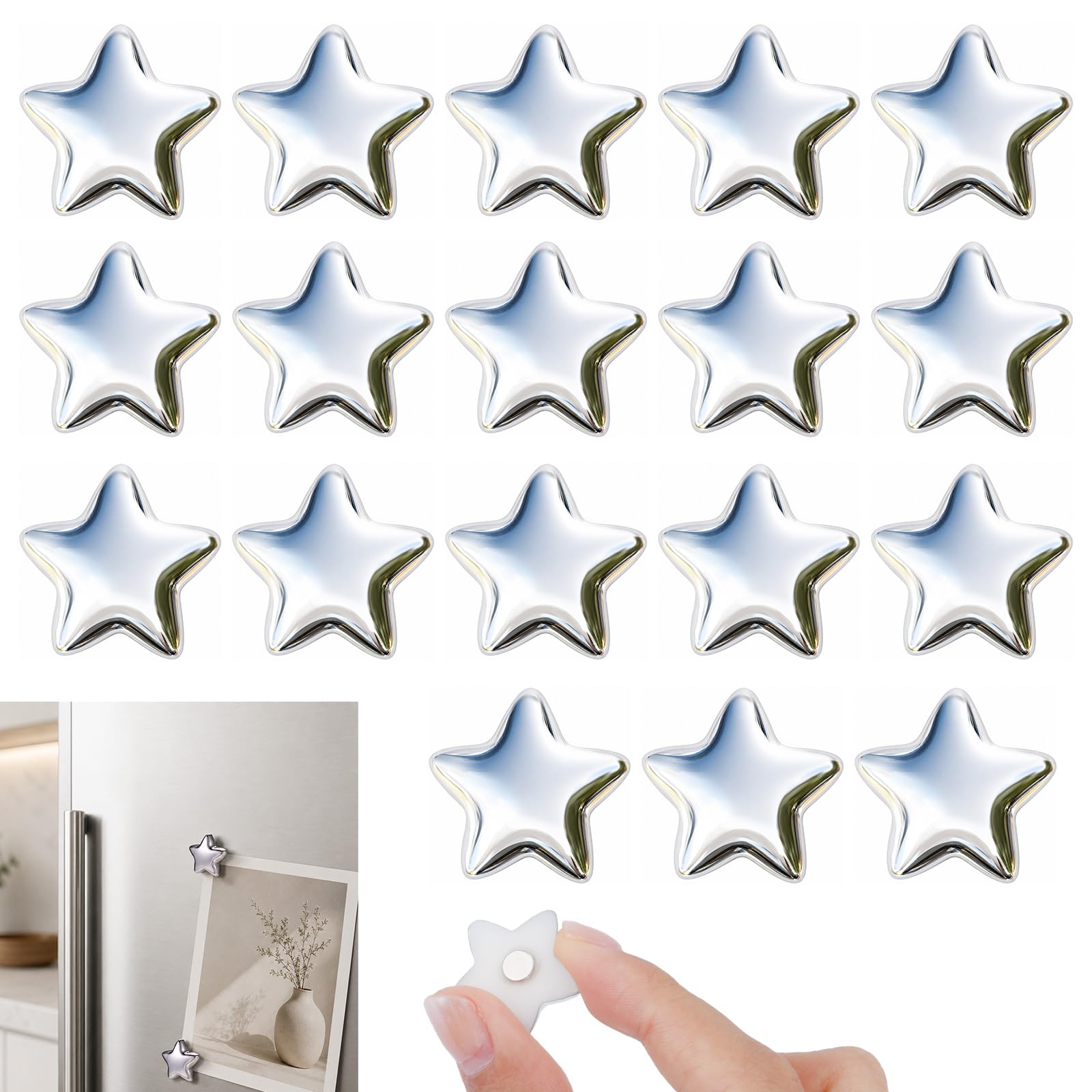 18pcs Star-Shaped Fridge Magnets, Fun Magnet for Kitchen Decor(Silver-Tone)