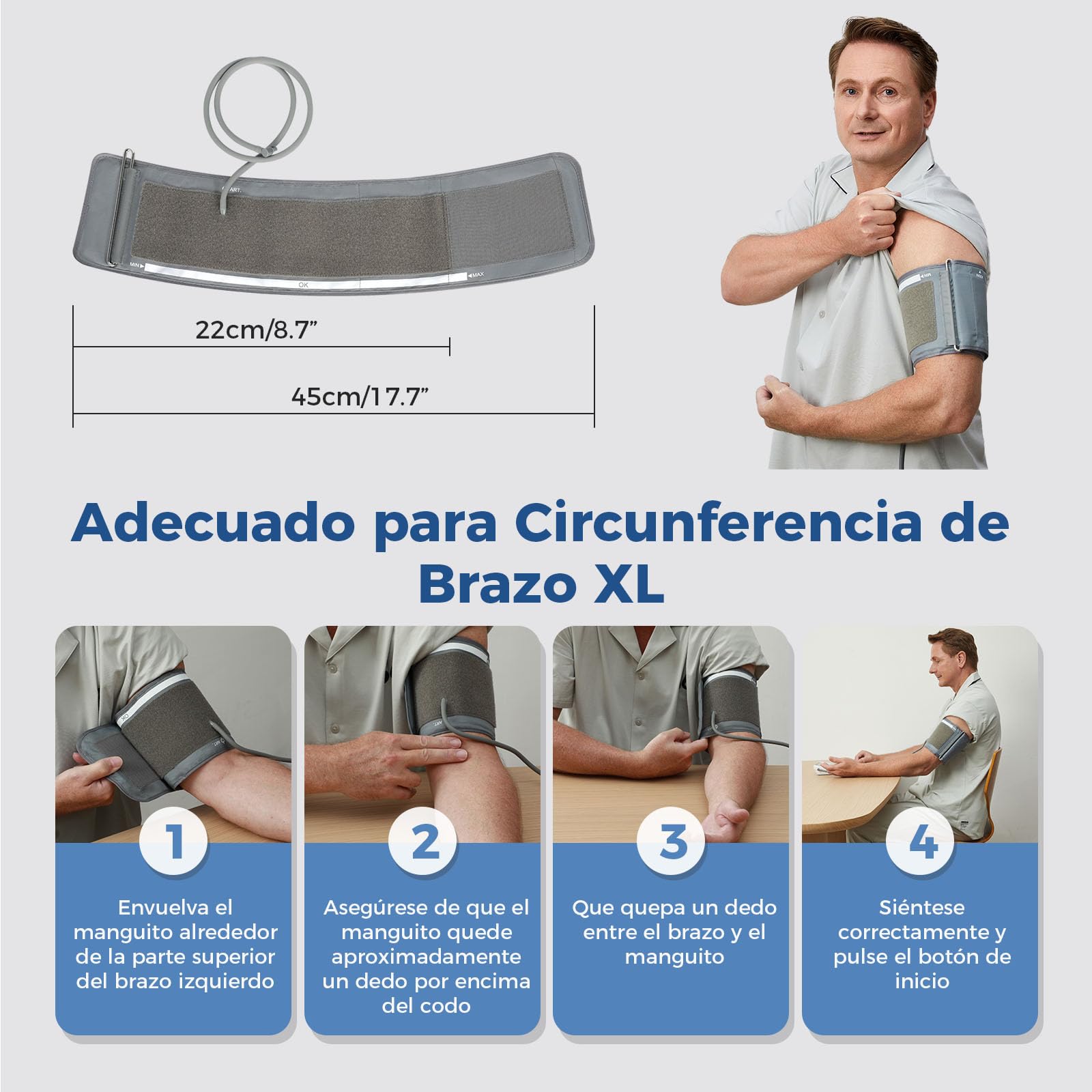 CheckMe Tensiómetro de Brazo con Pantalla Grande para Resultados Comparables, Tensiómetro Bluetooth con Detección de Arritmias, También para Embarazadas y Diabéticos, 22-45cm