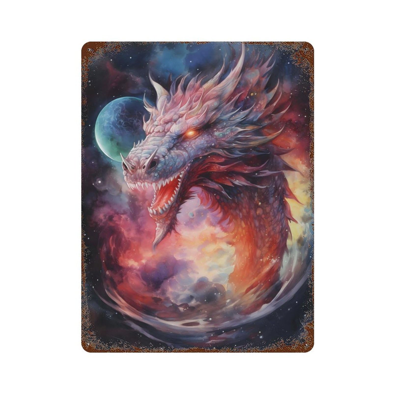 Rust Effect Dragonhead in Space Aged Metal Wall Plaque 15.7"x11.8", Farmhouse Wall Decor for Office, Studio And Wall Decor