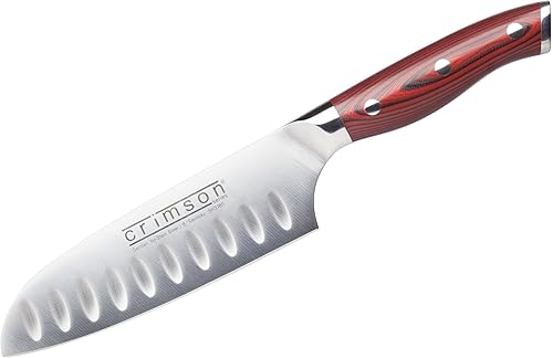 Ergo Chef Santoku - Cuchillo de la serie Crimson con mango G10 con tierra hueca