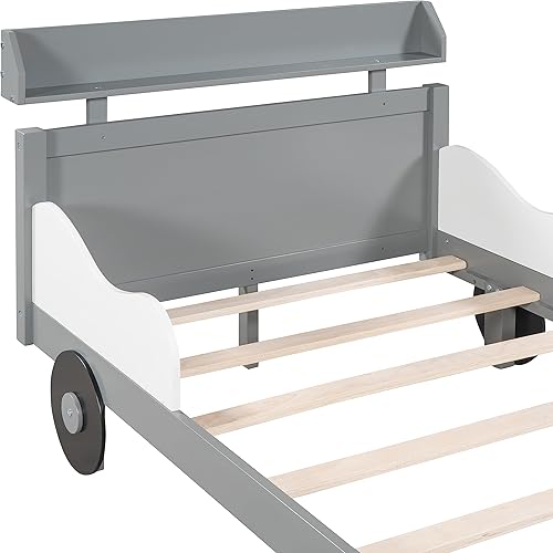 Miniatura 221 de Cama de plataforma de madera de tamaño individual con cabecera en forma de casa, soporte de listones de madera, para dormitorio de niños, niñas,