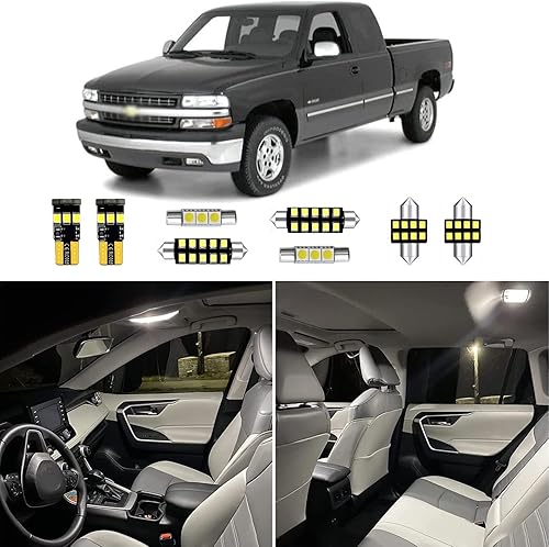 Paquete de 12 luces LED interiores Silverado de repuesto para Chevy Silverado 6000K de 1999, 2000, 2001, 2002, 2003, 2004, 2005, 2006, paquete de