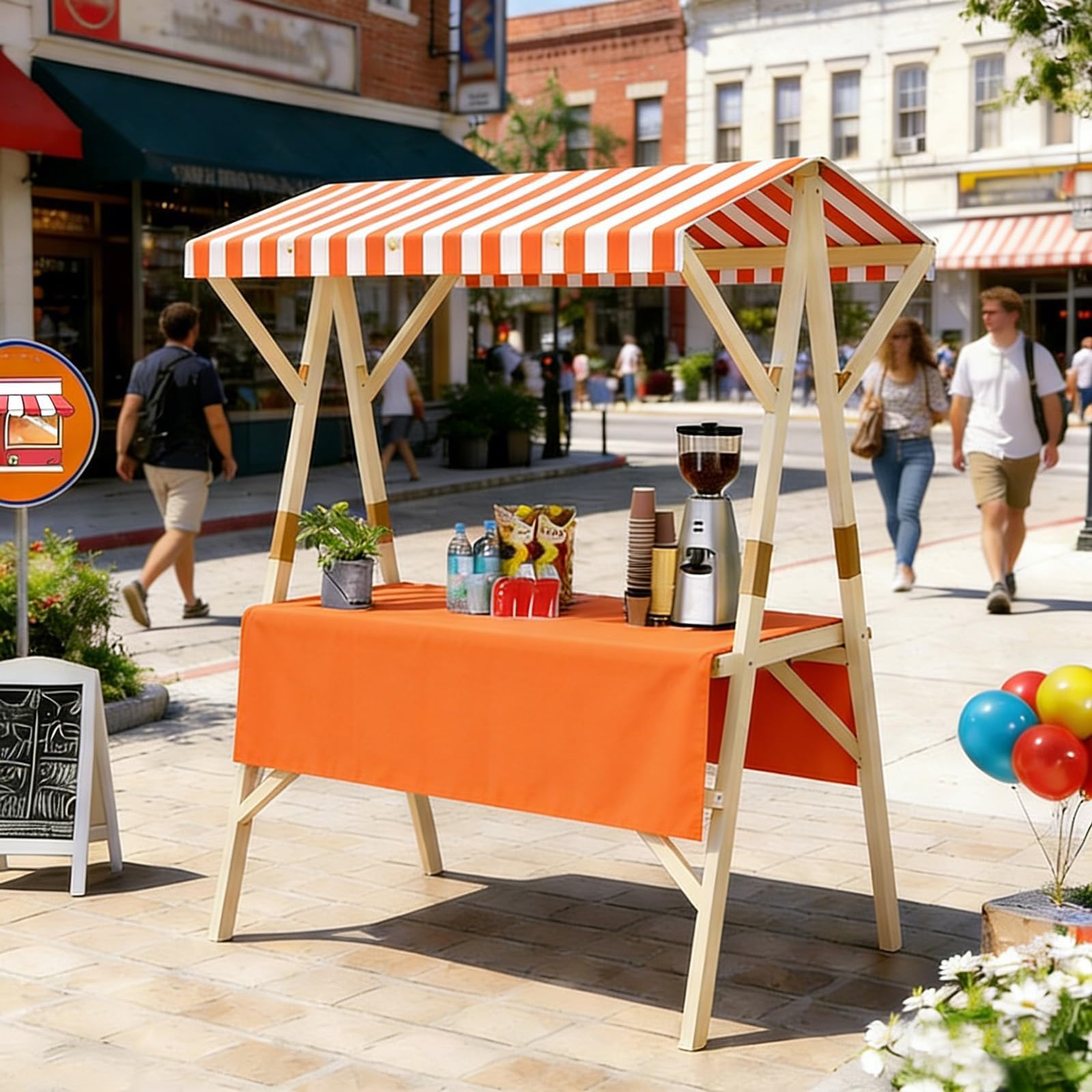 Quiosco Portátil para Eventos con Toldo, Expositor de Comida Portátil, Carro de Ventas para Exteriores Plegable, Kiosco de Exhibición Sobre Ruedas para Mercados(Orange 2,120cm/47.2in)