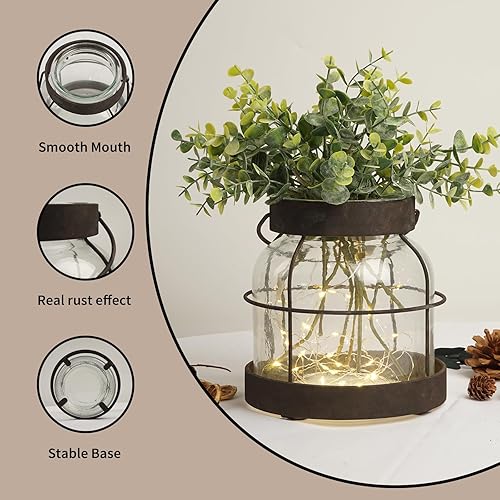 Miniatura 2 de Florero rústico de granja, florero de cristal con marco de metal envejecido para decoración del hogar, arreglo floral, mesa de comedor, centro de