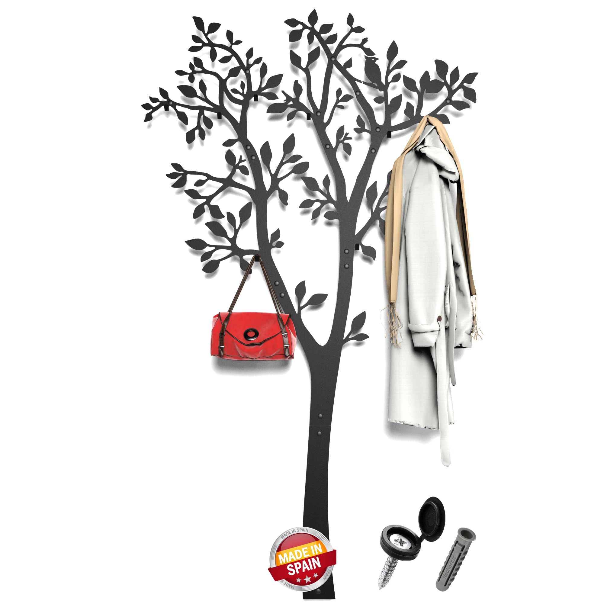 Perchero montado en la pared de 170 x 107cm, almacenamiento de pasillo para ropa, ganchos de metal 6 piezas, perchero de almacenamiento negro, perchero para cocina, guardería, baño