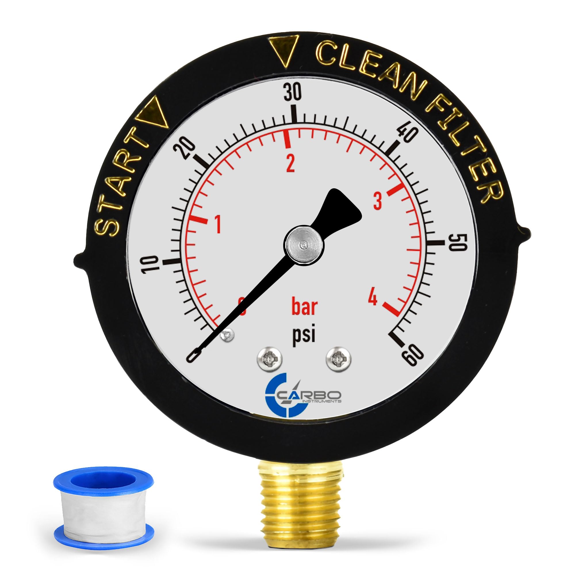 Water Pressure Gauge for Swimming Pool Filter, Spa, Aquarium, 60psi Plumbing Clean Filter Indicator with Dual Display & 1/4" NPT Brass Lower Connection with Teflon-image-42