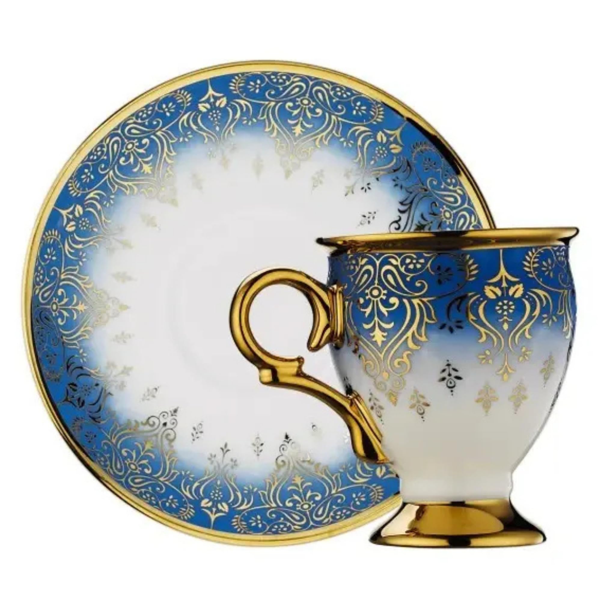 derya home Gonca Porzellan Espressotassen Set Türkische Kaffeetasse 6er Set Tassen und Untertassen (85.0 g) Gold Gemusterte Tassen