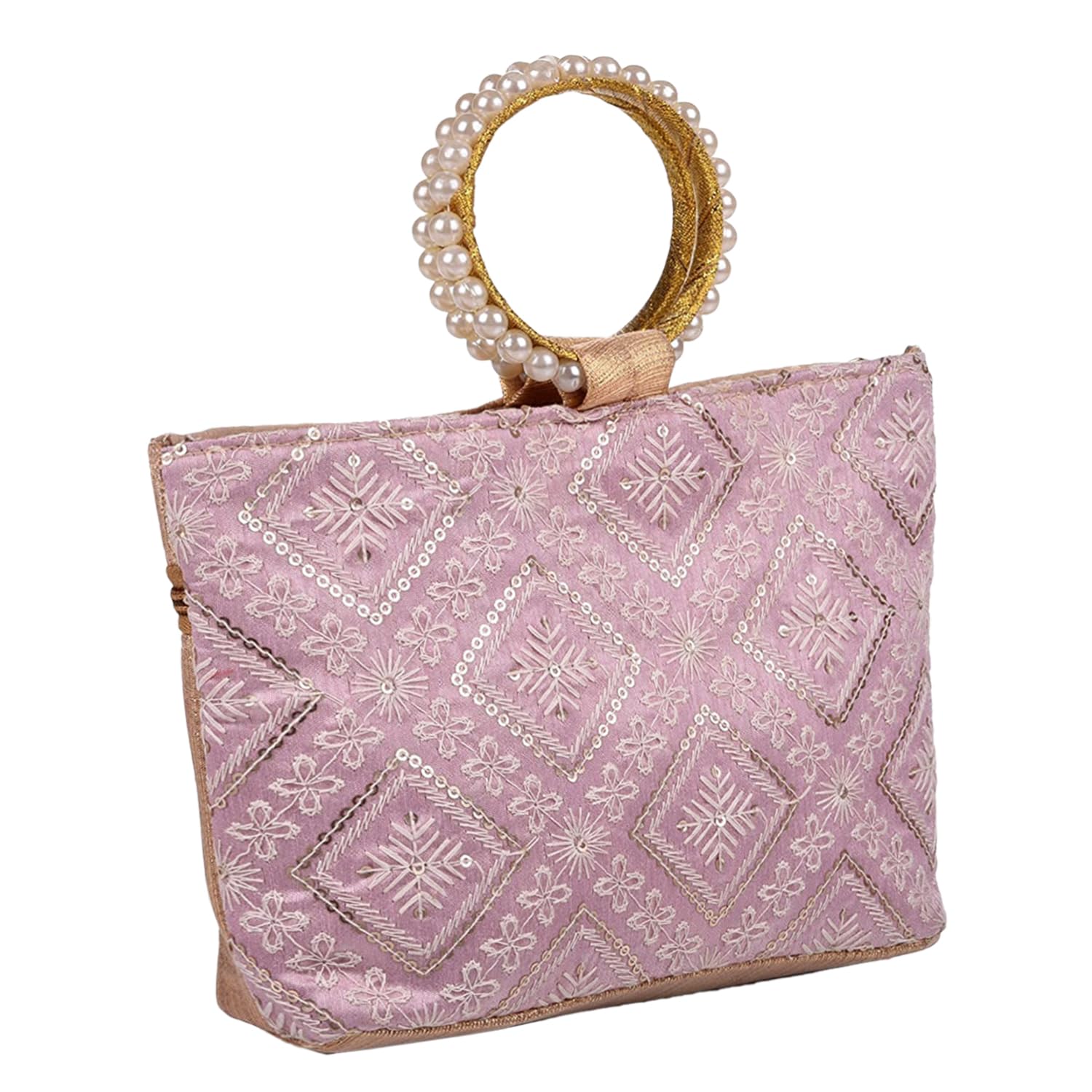Kuber Industries Clutch Bag | Zig Zag Chicken Silk Embroidery | Moti Churi Handle | Hand Purse for Woman | Party Bags for Woman | Wedding Clutch Purse | Purple-image-16