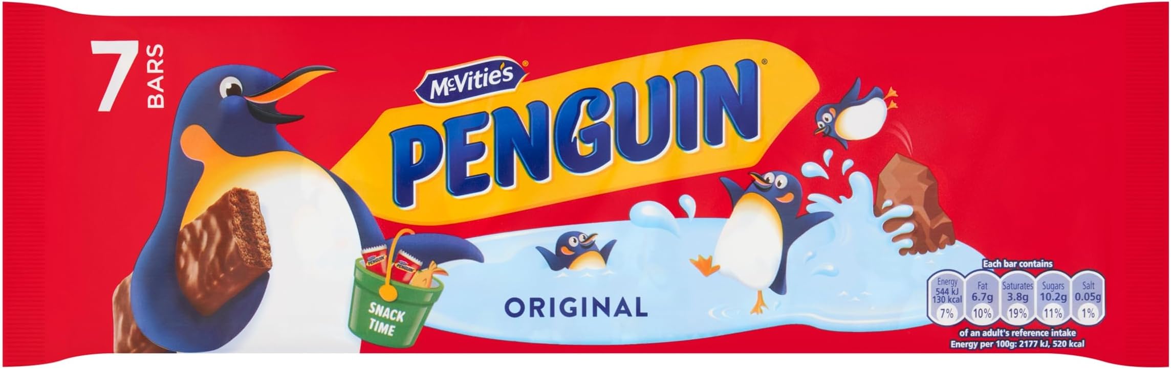 McVitie's Milk Chocolate Flavoured Penguin Biscuit Bars, 7 Biscuits (Pack of 1)