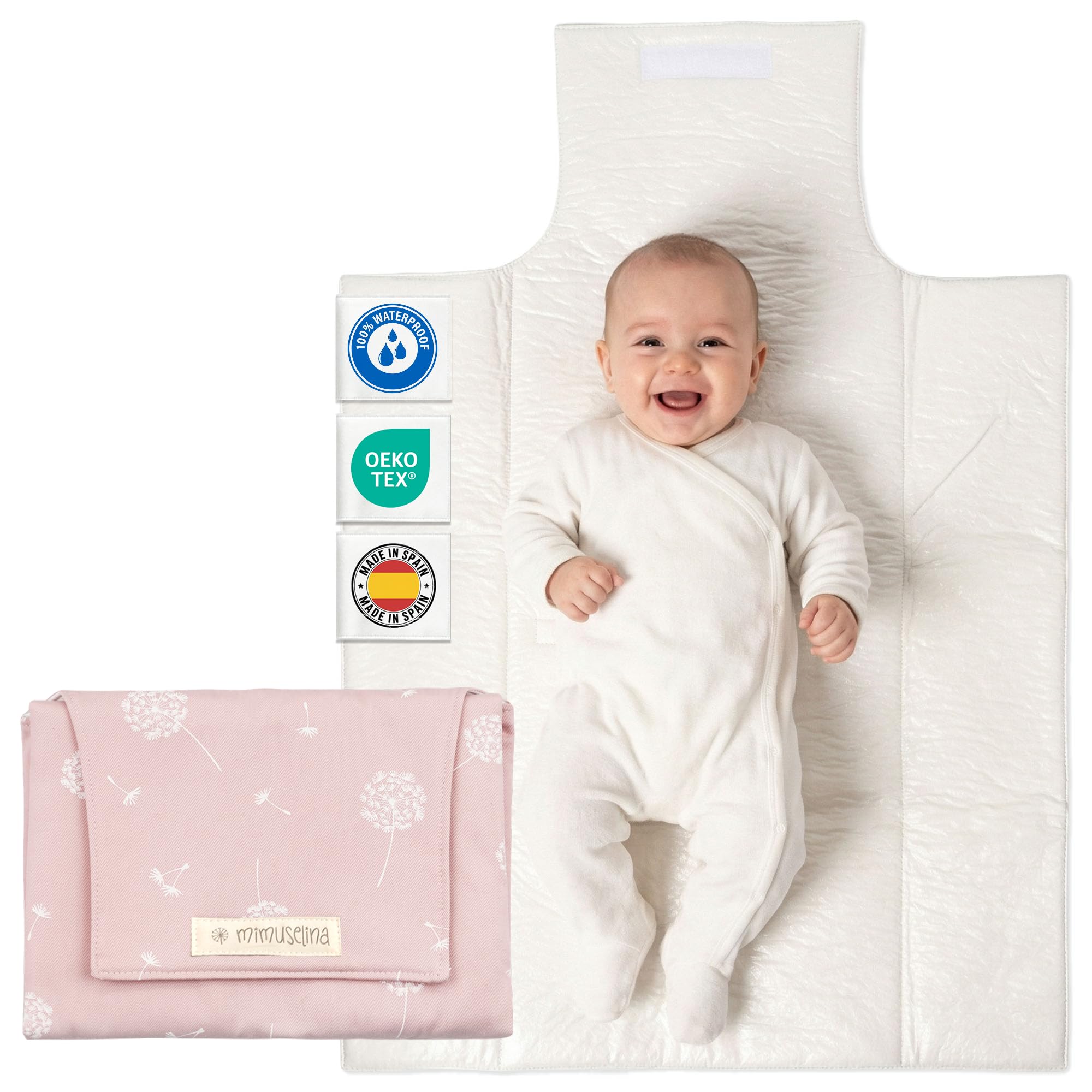 MIMUSELINA Pack de Cambiador Bebe Portatil Impermeable y Bolsa Pañales | Cambiador Bebe Plegable y Ligero para Paseo | Exterior 100% Algodón | Ideal como Regalo Recien Nacido | Hecho en España — view 13
