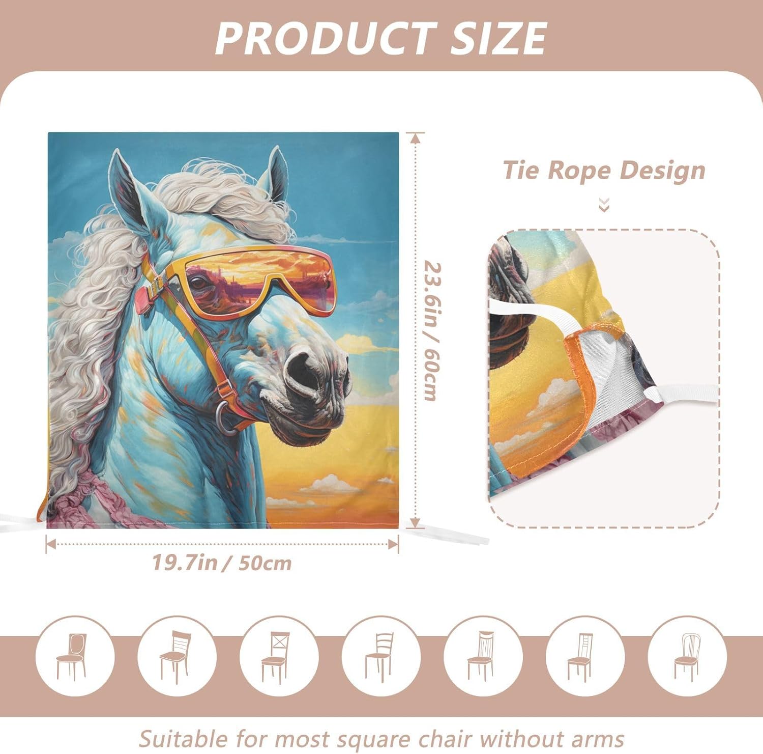 ALAZA Cool Horse Chair Back Cover Set of 6, Washable Reusable Removable Chair Slipcovers Decorative Chair Cover for Home Kitchen Wedding Party