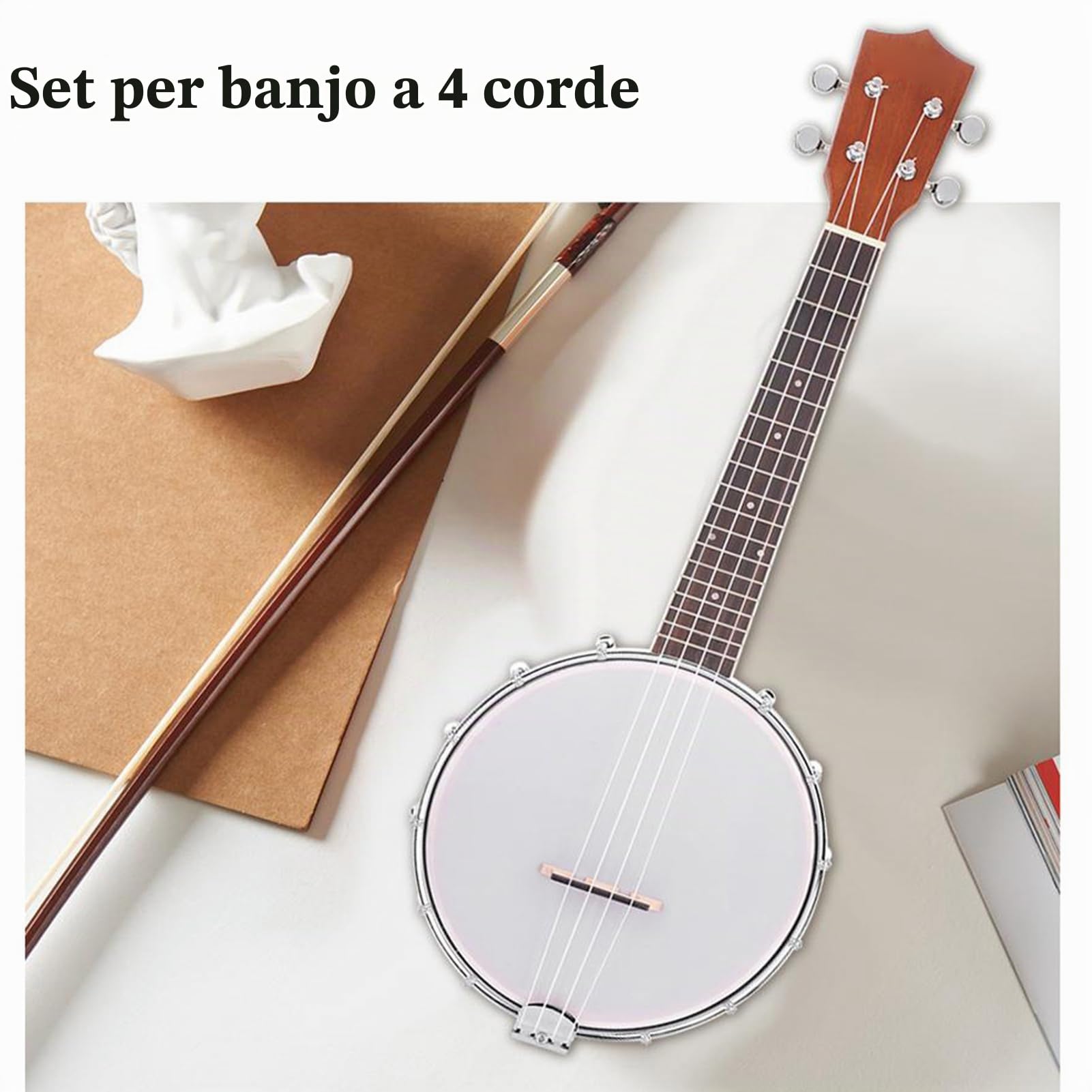 Banjo, Banjo Dita Scelte con Strumenti a Corde Versatili 4 String Banjo Set, Set di Banjo Stringa Sitar per Amanti musicali.
