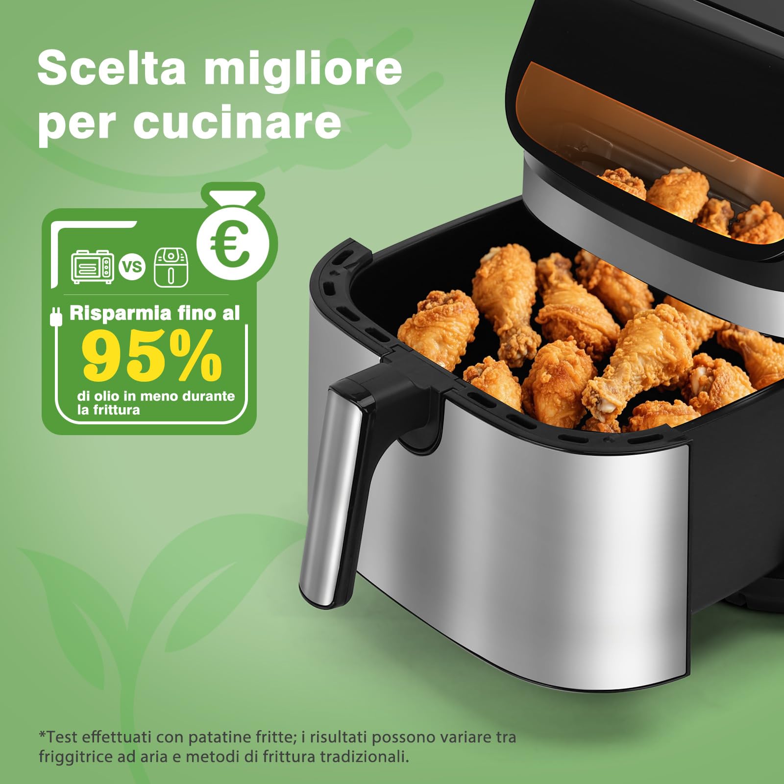 Aigostar Friggitrice ad Aria XXL 8,8 Litri, Air Fryer Doppia Resistenza, Risparmio Energetico 55%, 13 Programmi, Interno Acciaio Inox, Touchscreen & Finestra, Comunità Ricette, 2200W, Nero