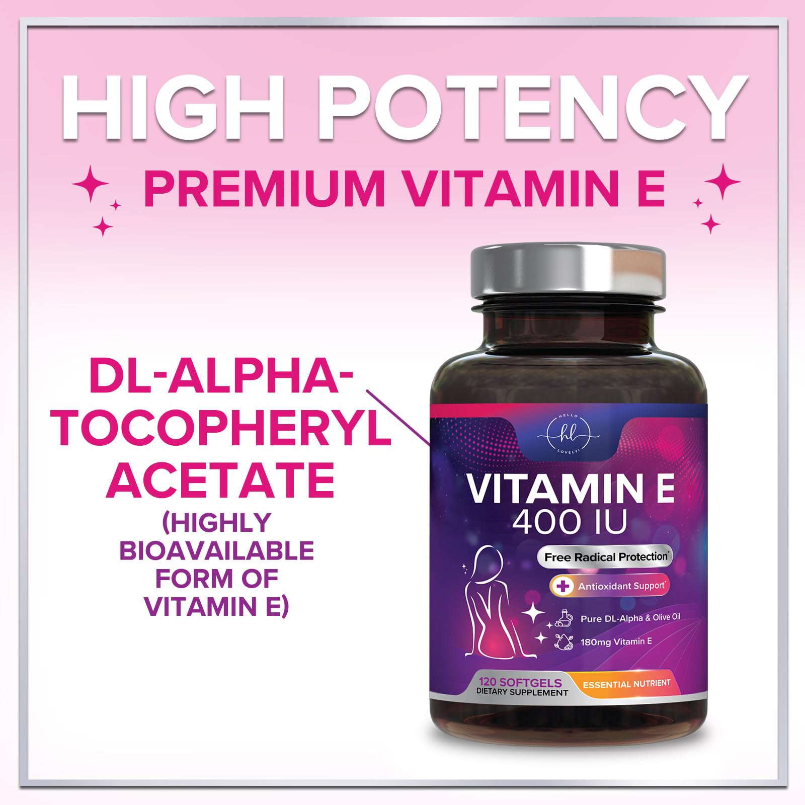 Vitamin E - 180 mg (400 IU) - Daily Beauty & Immune Support Supplement - DL-Alpha VitaminE with Antioxidants Supports Healthy Skin & Hair - Easily Absorbed, Gluten Free, Bottled in USA - 120 Softgels — Amazon image 6