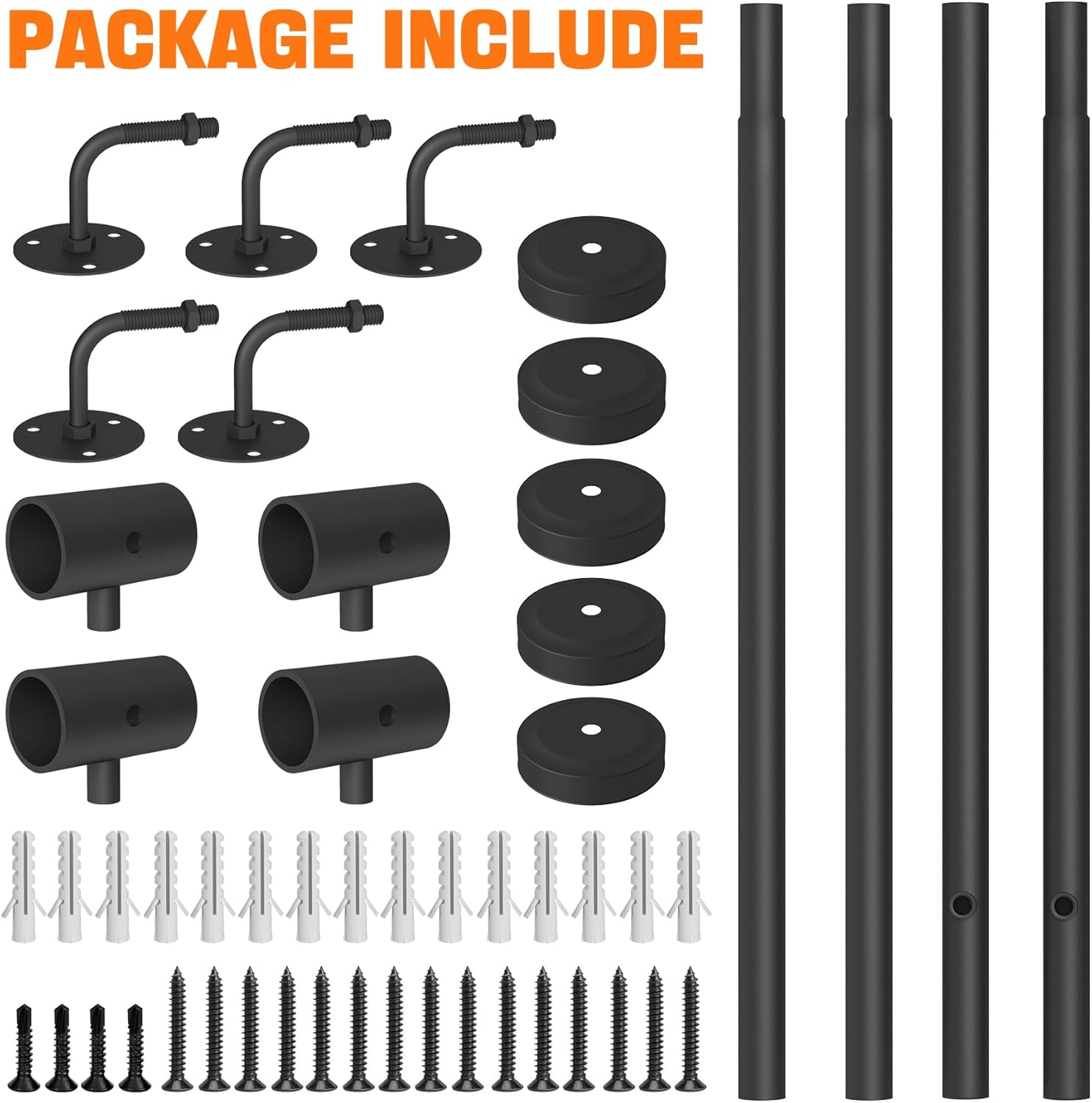 10FT Industrial Metal Stair Handrail,Round Pipe Stair Railing for Indoor/Outdoor Steps,Wall Mount Support Staircase Handrails,440LBS Load Capacity Hand Rails,Safety Grab Bar Porch Stairway Railing