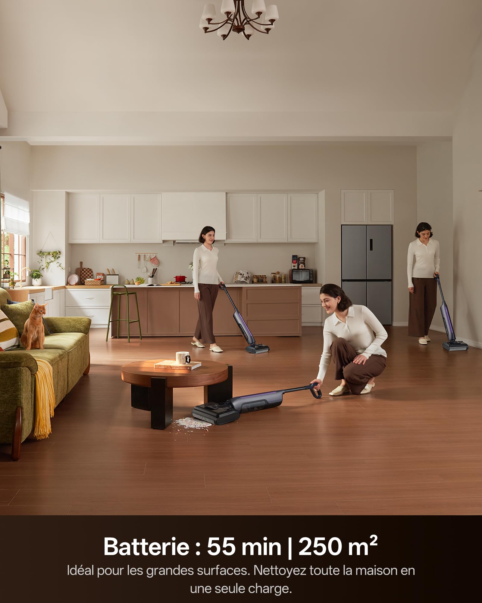 Ultenic AC1 Triflex Aspirateur Laveur, Aspirateur Sec Humide pour Sols durs, Nettoyage des Bords 0mm, Auto-Nettoyage Automatique, 55 Min, avec Voix Intelligente et Anti-Emballage de Cheveux