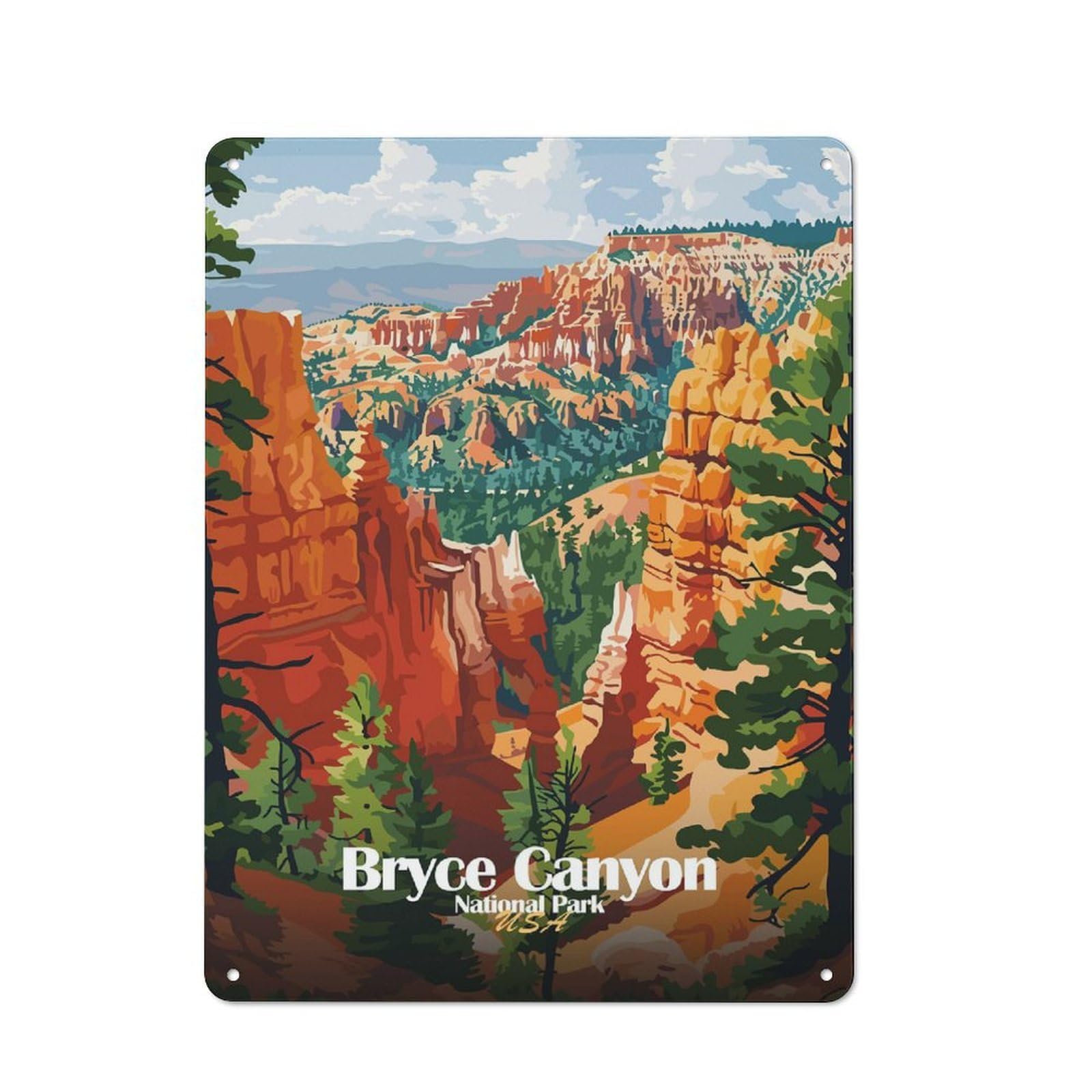 Junmoney Bryce Canyon National Park Illustration For Guest Room Or Hallway, Retro-Style Tin Sign 40X30cm, For Vintage Wall Decor Fans, For Themed Room Decoration