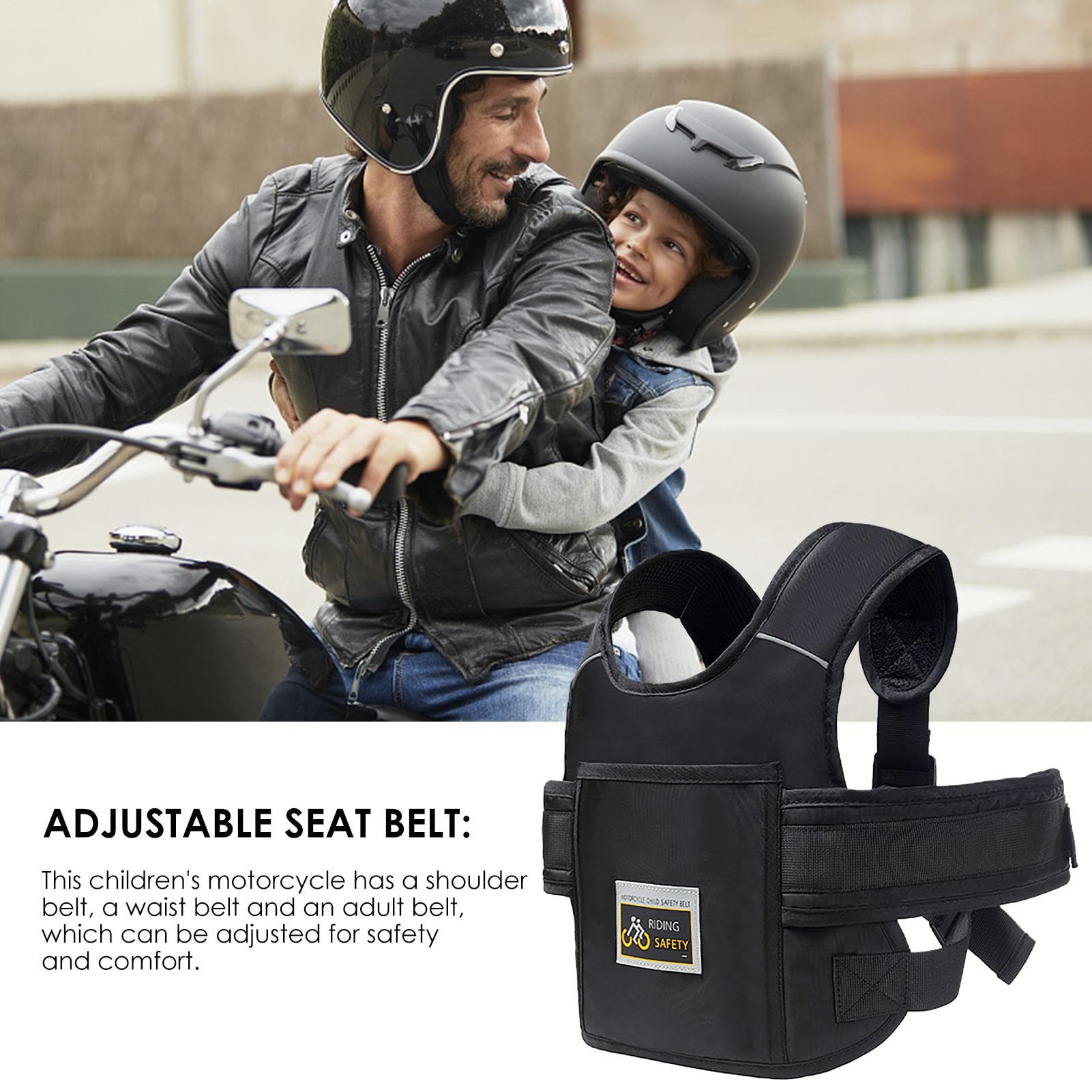 Imbracatura Sicurezza Bambini Moto – Cintura Regolabile Bimbi | Gilet Riflettente Passeggero Esterno | Supporto Posteriore Sicuro per Ragazzi 2-12 Anni Sotto 30kg Scooter