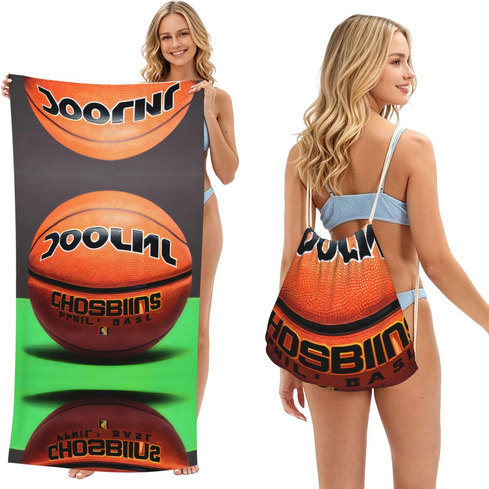 SXZVVBN Basketball Background 2-in-1 Beach Towel Bag, Quick Dry Sand Free Travel Towel Backpack for Adults
