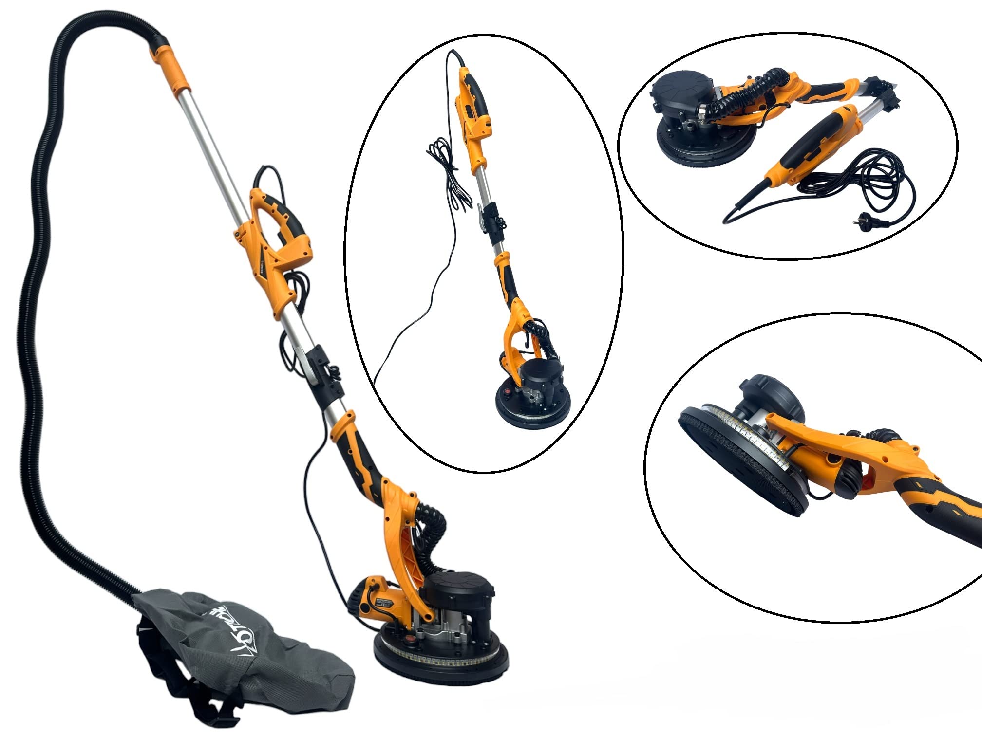 Levigatrice per Muro e Soffitti Levigatrice a Giraffa Pieghevole 800W Diametro Disco Ø225mm con Regolazione di Velocità 800-1800RPM con LED Raccolta Automatica di Polvere e 6 Dischi di Carta Abrasiva