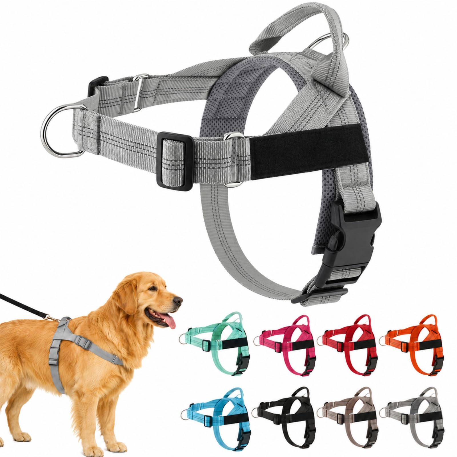 ParoPet No Pull Dog Harness, Adjustable Front Clip Dog Harness for Walking, Breathable Escape Resistant Pet Harness for Small Medium Large Dogs (Grey,L)