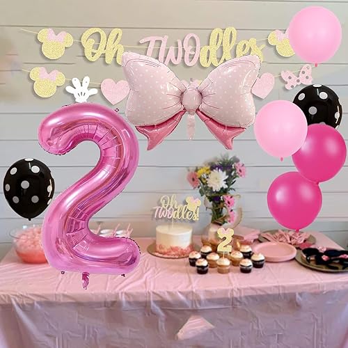 Miniatura 3 de Oh Twodles - Decoraciones de cumpleaños para niña, suministros de decoración de fiesta de segundo cumpleaños, kit de globos rosas número 2