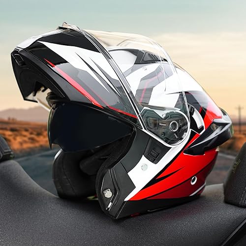 Miniatura 4 de JQF Gear Casco modular de motocicleta con visera doble, abatible, de cara completa SJ-809, aprobado por el Departamento de Transporte (DOT) para