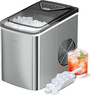 Silonn Ice Makers Countertop, 9 Cubes Ready in 6 Mins, 11.8KG in 24Hrs, Self-Cleaning Ice Machine with Ice Scoop and Basket, 2 Sizes of Bullet Ice for Home Kitchen Office Bar Party