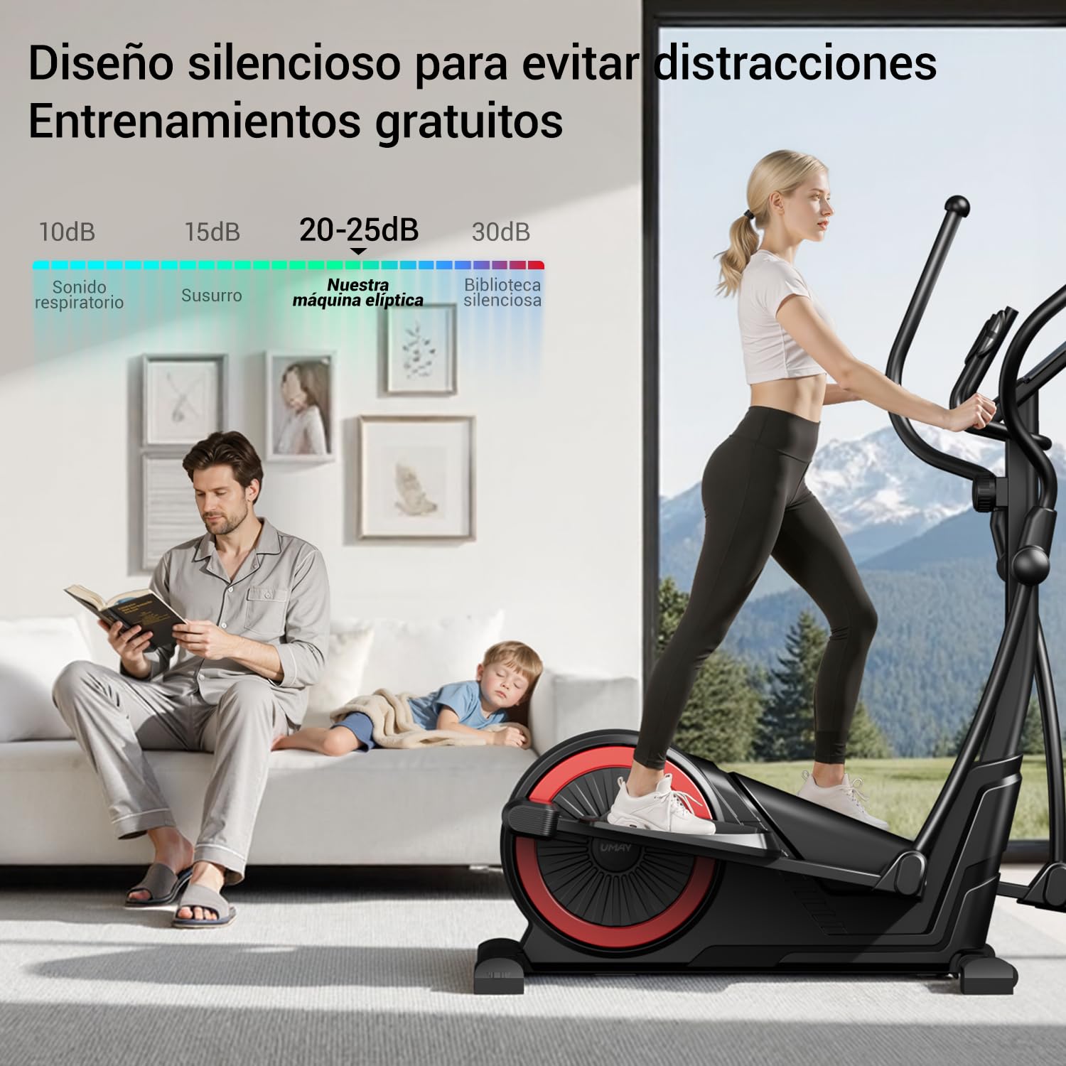 UMAY Cyclette ellittica per casa, ellittica magnetica, ultra silenziosa, con 16 livelli di resistenza, passo di 40 cm, monitor LCD, pedale antiscivolo, sensore di impulsi, capacità di carico 159 kg