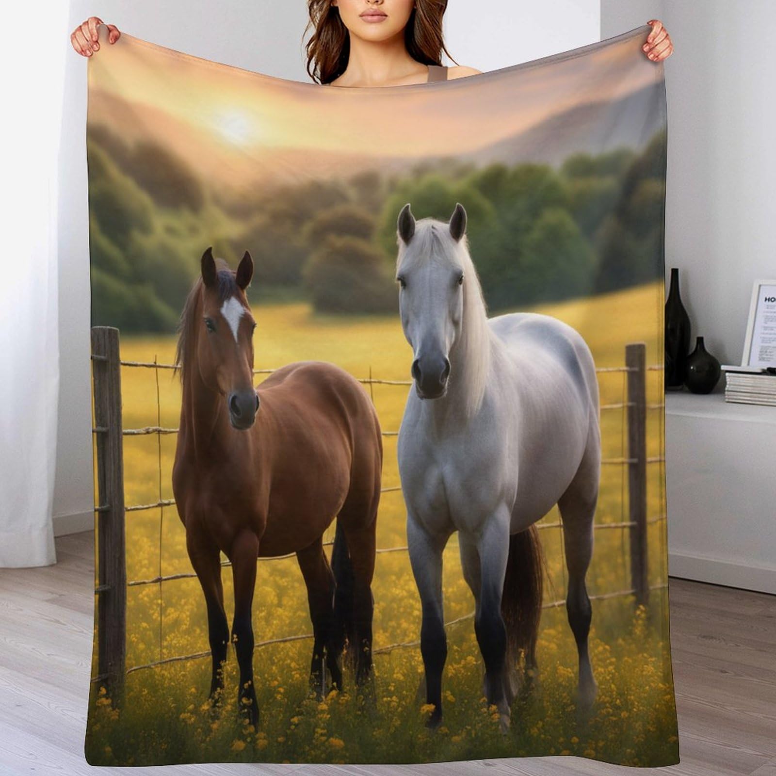 Couverture polaire en flanelle cheval anti-froid pour canapé et lit