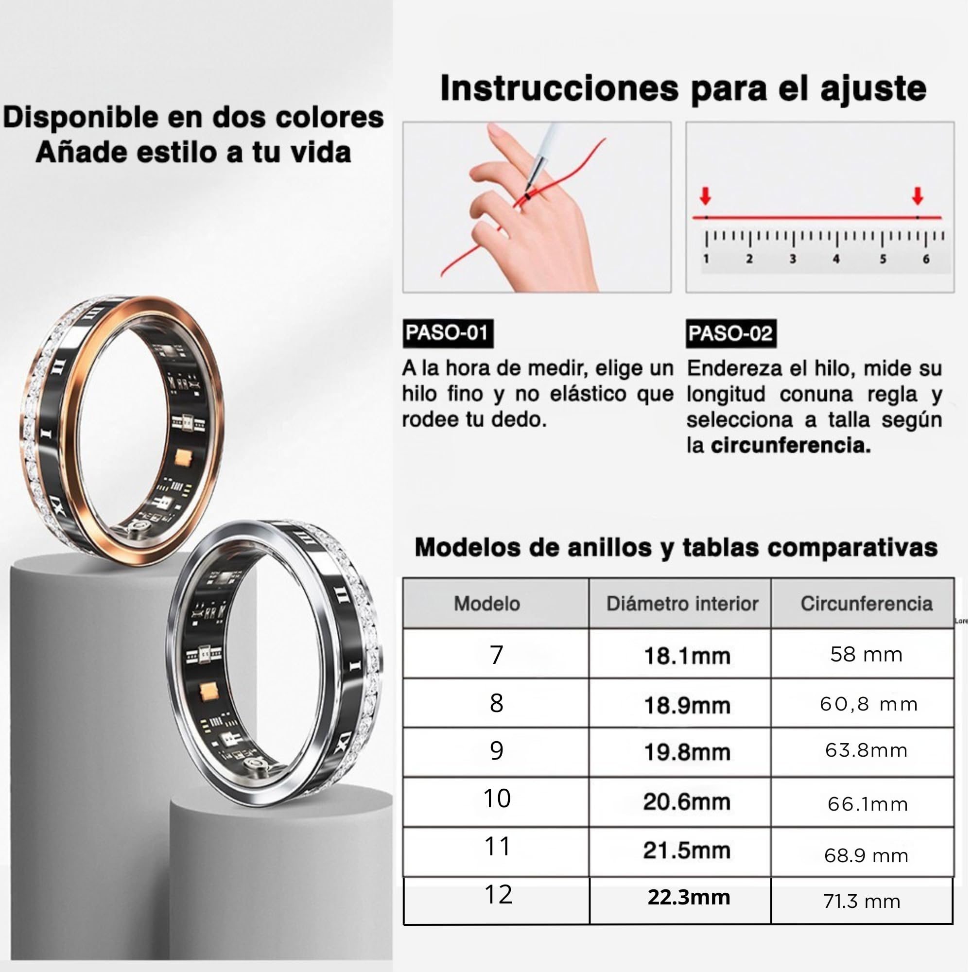smartia - Anillo Inteligente 2026, Smart Ring para Hombre y Mujer, Anillo de Actividad Fitness con Tensiómetro, Anillo para Control de Salud Definitivo, Monitoriza Sueño, Estrés y Periodo Menstrual