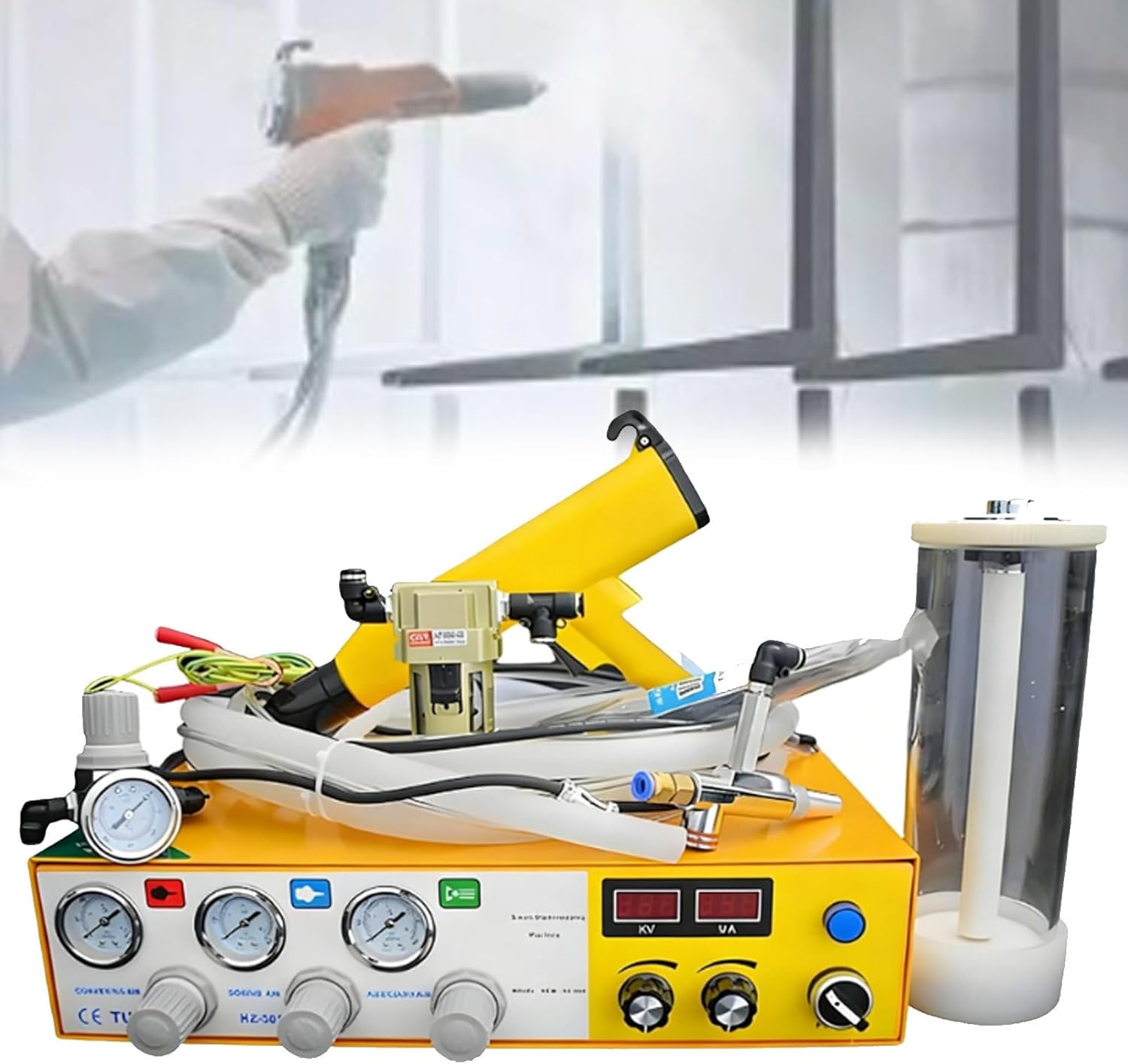 Portable Powder Coating Paint Sprayer, Electrostatic Powder Coating Spray Gun, Adjustable Powder Coating, for Automotive, Marine, Home and Garden Coatings